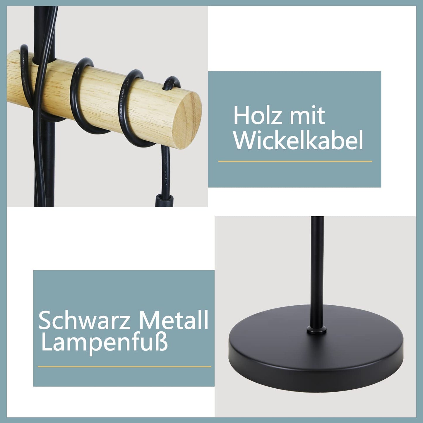 ZMH Stehlampe Wohnzimmer Vintage Stehleuchte Holz - Schwarz Industrial Standleuchte mit E27 2 Flammige Schwenkbar 180¡ã Standlampe mit Schalter f¨¹r Schlafzimmer B¨¹ro Arbeitzimmer - Ohne Leuchtmittel