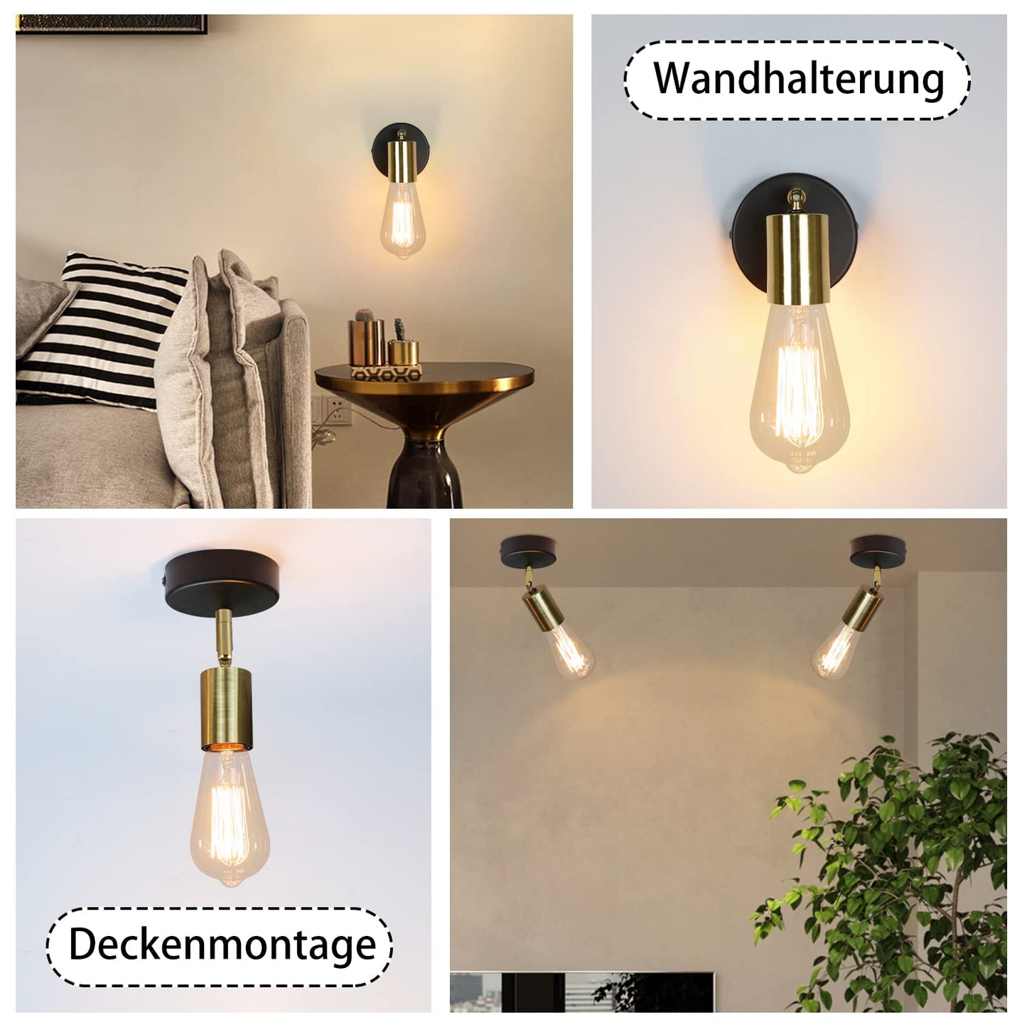 ZMH Deckenleuchte E27 Deckenlampe Schwarz-Gold - Deckenstrahler Industrial 1 Flammig Vintage Wandstrahler Schwenkbar Modern Spotleuchte f¨¹r K¨¹che Flur G?nge Nachttisch Wohnzimmer Schlafzimmer