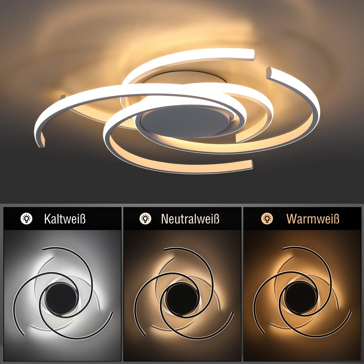 ZMH Deckenleuchte LED Deckenlampe Modern Wohnzimmerlampe Wei? Dimmbar mit Fernbedienung Schlafzimmerlampe 77W Ring Metall Design f¨¹r Esszimmer Schlafzimmer Wohnzimmer B¨¹ro Flur