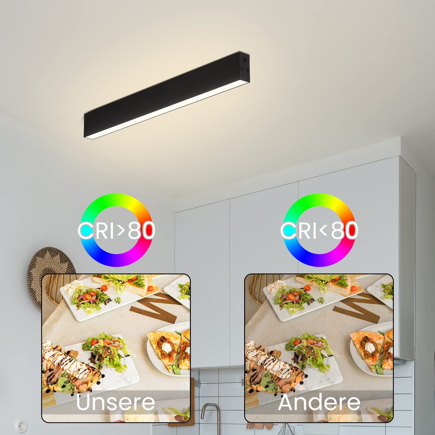 ZMH Deckenlampe LED Deckenleuchte Wohnzimmer - 53.6CM Wohnzimmerlampe Lang Schwarz Schlafzimmerlampe Modern Dimmbar mit Fernbedienung 17W Deckenbeleuchtung Panel f¨¹r Schlafzimmer