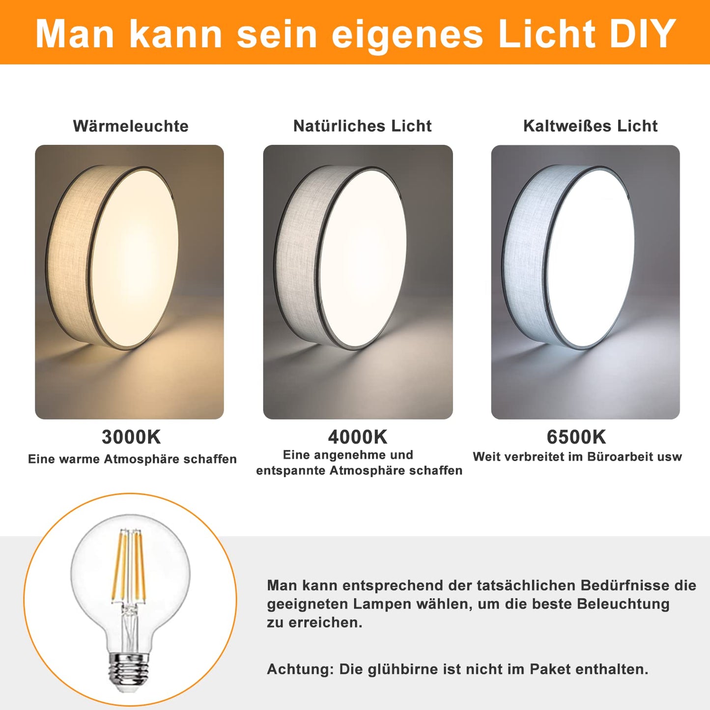 ZMH 2er Deckenlampe Schlafzimmer Deckenleuchte Rund - 1 Flammig E27 Wohnzimmerlampe Stoff Modern Schlafzimmerlampe Grau K¨¹chenlampe mit Stoffschirm Flurlampe f¨¹r Wohnzimmer K¨¹che Flur ?30CM