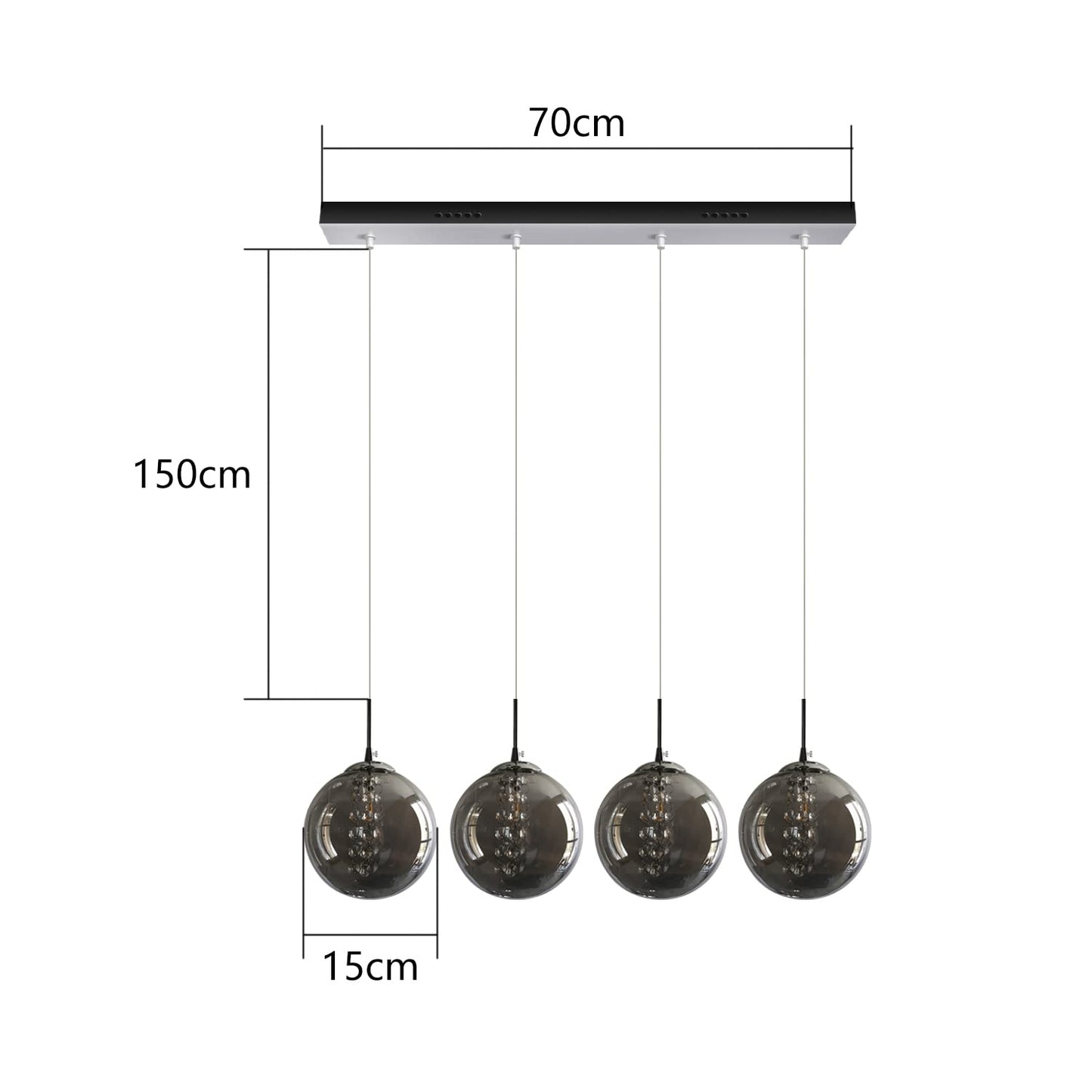 ZMH Pendelleuchte esstisch Pendellampe H?henverstellbar Kronleuchter H?ngeleuchte 4-Flammig Esszimmerlampe aus Glas in Farbe Grau Esstischlampe f¨¹r K¨¹chen Wohnzimmer Schlafzimmer Flur