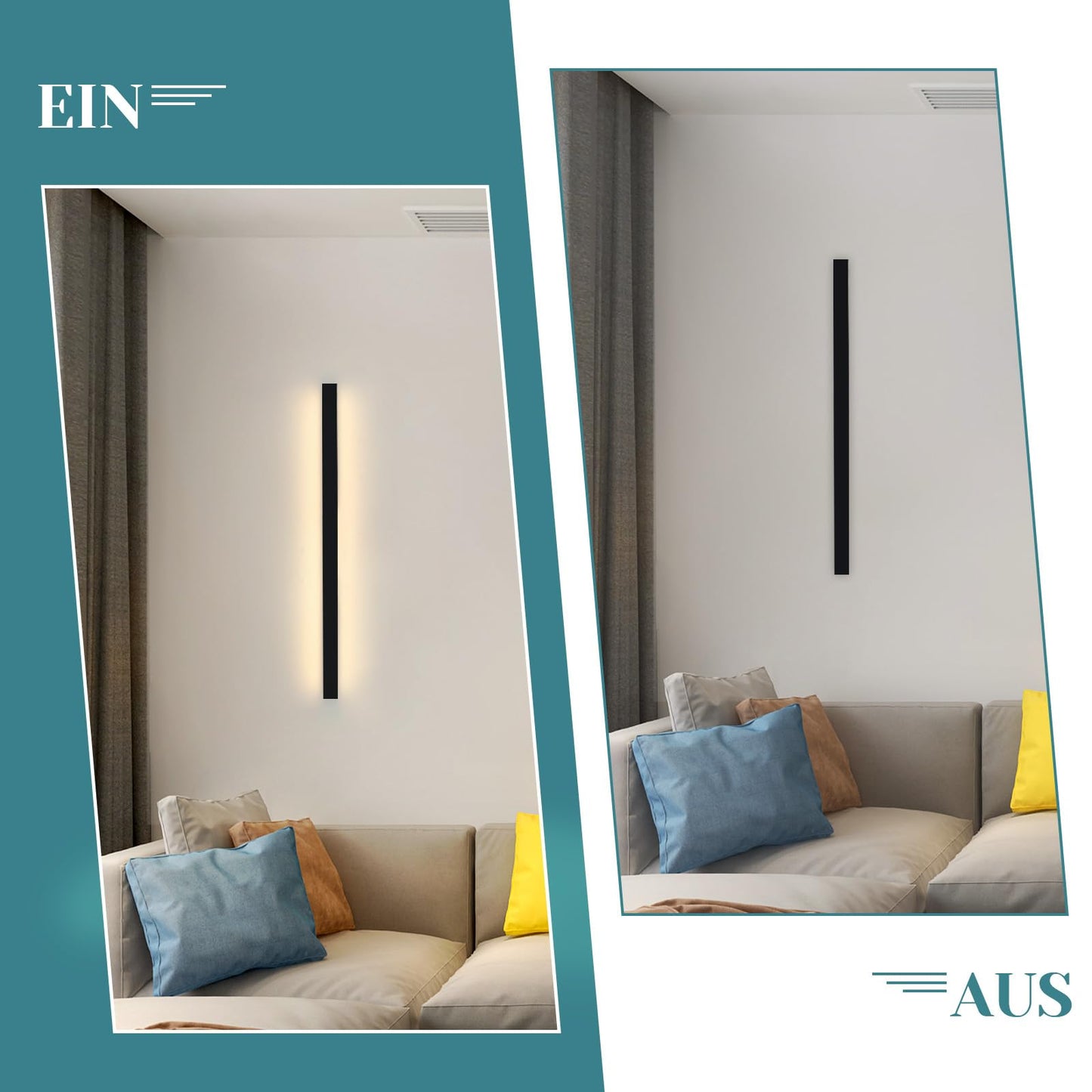 2ER Wandlampe led Wandleuchte innen - Modern 60CM 21W Flur Up Down Warmwei? Flurlampe Wohnzimmerlampe Schwarze Bettlampe Wandbeleuchtung f¨¹r Treppenhaus Wohnzimmer Kinderzimmer Schlafzimmer