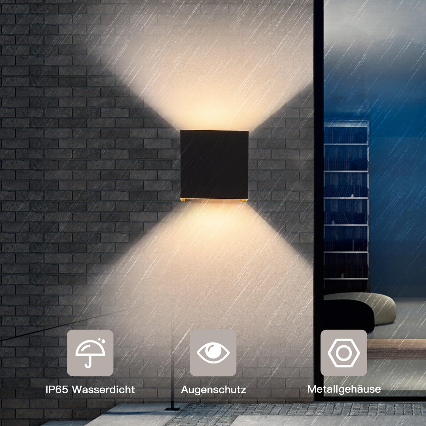 ZMH Wandleuchte Aussen LED Wandlampe innen: 2er Set Au?enwandleuchten Schwarz Gold Up Down Au?enlampe Wand 5W IP65 Wasserdicht Wandbeleuchtung einstellbar 3000K Au?enleuchte f¨¹r Huaswand Garten