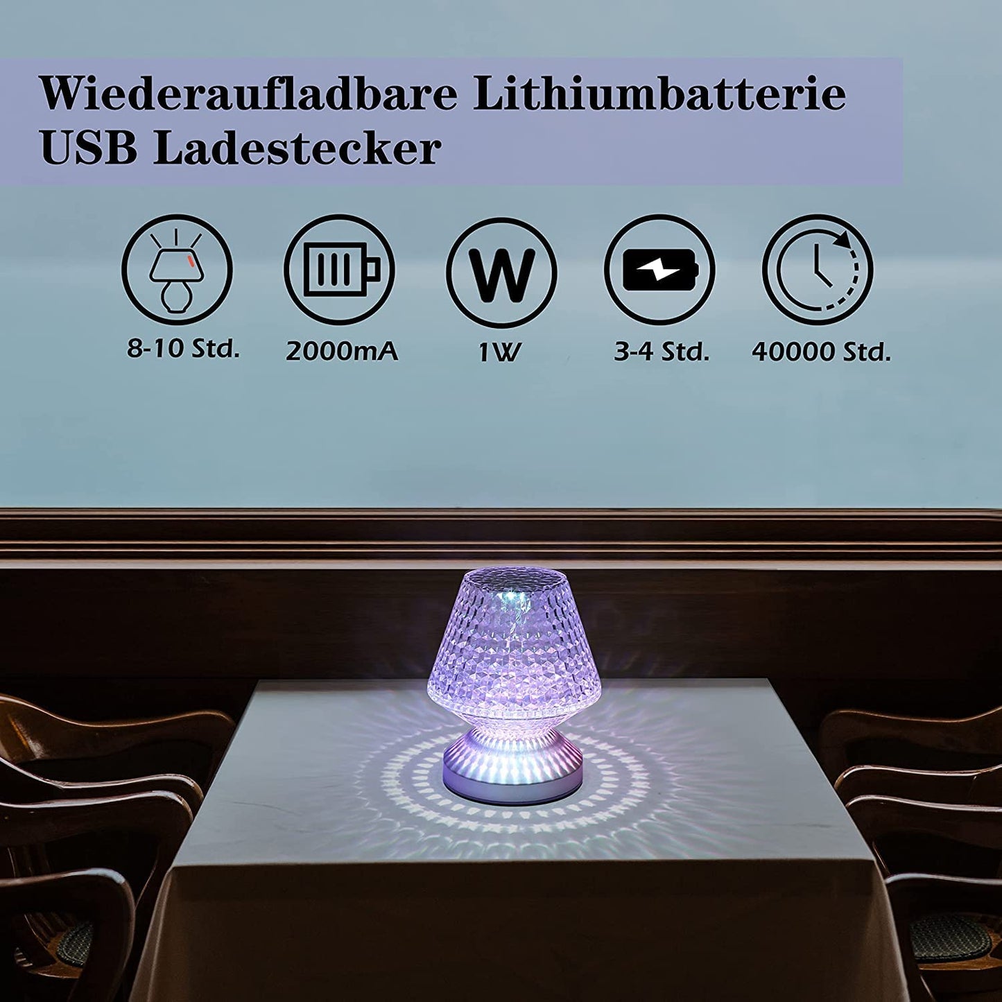 ZMH Tischlampe Kabellos LED Nachttischlampe touch - Kristall Lampe akku Tischleuchte dimmbar 16 Farben Nachttischleuchte batteriebetrieben mit Fernbedienung f¨¹r Wohnzimmer Valentinstag Deko 1 St¨¹ck