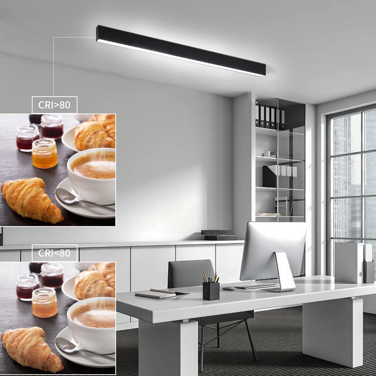ZMH Deckenlampe LED Deckenleuchte Dimmbar - 25W Wohnzimmer Schwarz Modern B¨¹ro Deckenbeleuchtung 80CM Lang Wohnzimmerlampe Panel mit Fernbedienung B¨¹rolampe Decke f¨¹r K¨¹che Flur Schlafzimmer