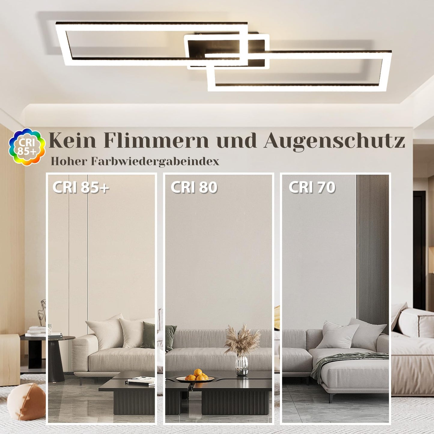 ZMH Deckenlampe LED Deckenleuchte Wohnzimmer - Wohnzimmerlampe Dimmbar Schlafzimmerlampe Modern Design K¨¹chenlampe 56W Schwarz Deckenbeleuchtung mit Fernbedienung f¨¹r Schlafzimmer K¨¹che B¨¹ro