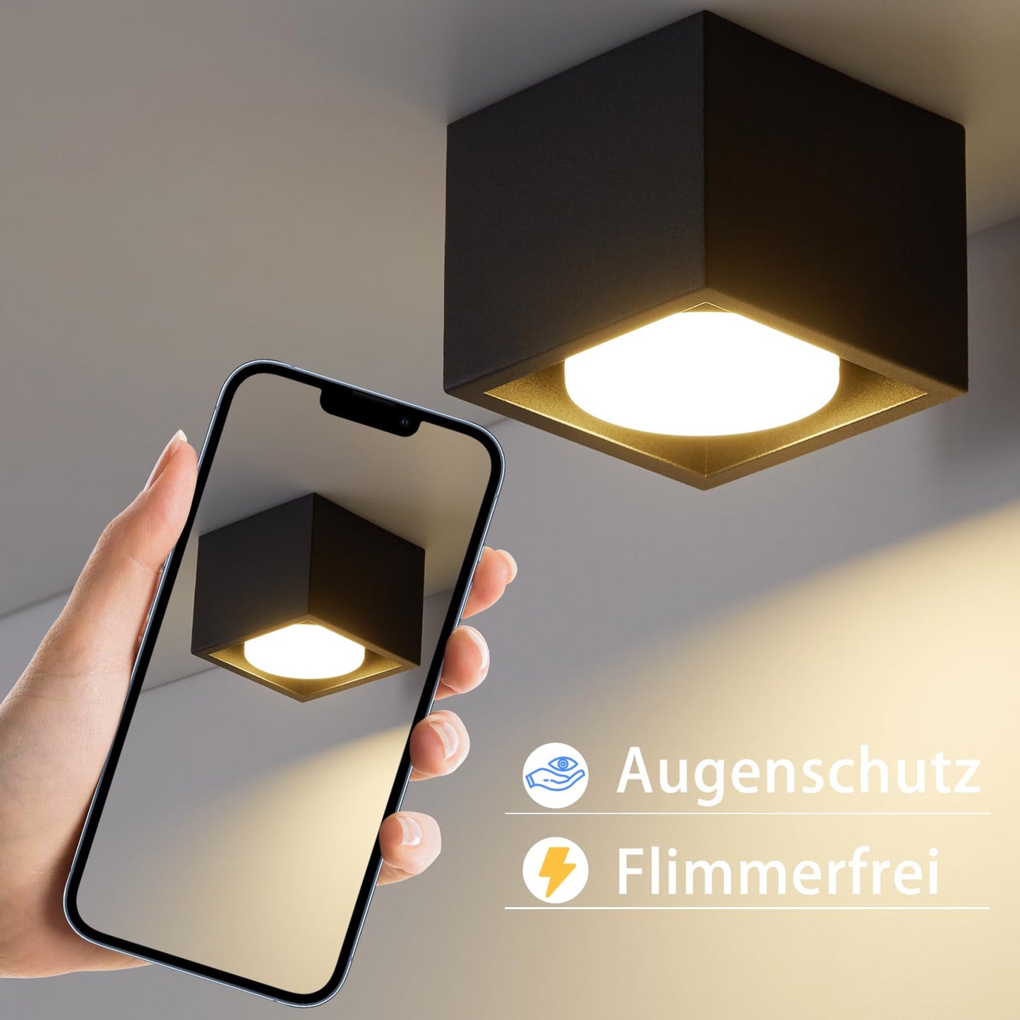 ZMH Deckenspots LED Schwarz Aufbauspot - Spots Deckenleuchte Aufputz inklusive LED Warmwei? GX53 5W Deckenstrahler Eckig Aufbaustrahler Schwenkbar f¨¹r K¨¹che Wohnzimmer Esszimmer Korridor Flur