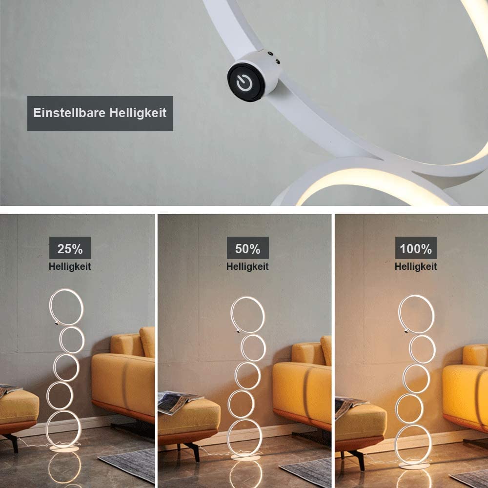 ZMH LED Dimmbar Stehlampe Modern Standleuchte Wei? 32W Touch Switch Stehleuchte Warmwei? 3000K Deckenfluter aus Aluminium 5-flammig Ringf?rmige Standlampe f¨¹r Schlafzimmer Wohnzimmer Arbeitszimmer