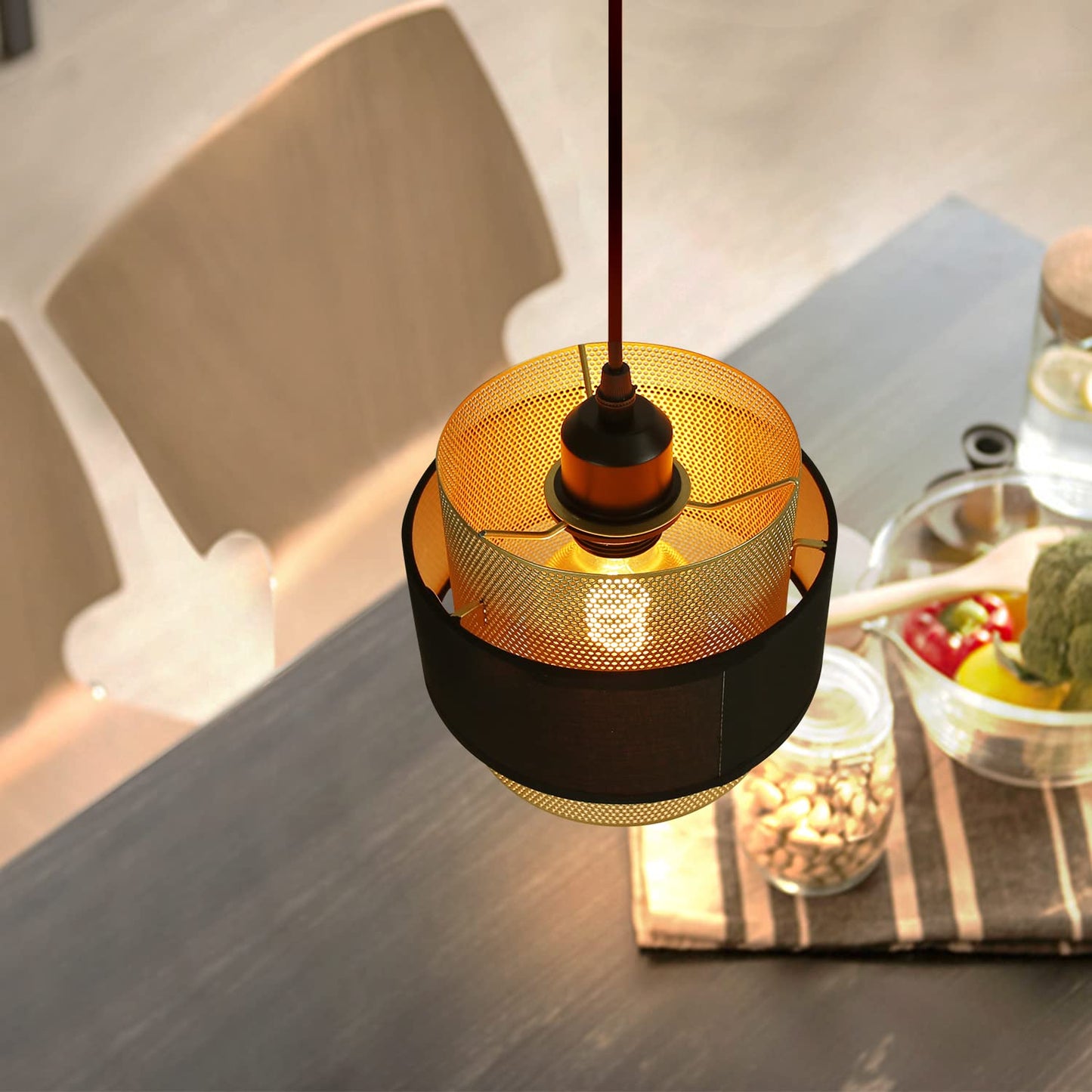 ZMH Pendelleuchte Esstisch H?ngelampe Vintage - H?ngeleuchte Retro mit 3 flammig Schwarz Gold Esstischlampe Industrial Pendellampe H?ngend E27 Max.25W f¨¹r K¨¹che Esszimmer - Ohne Gl¨¹hbirne
