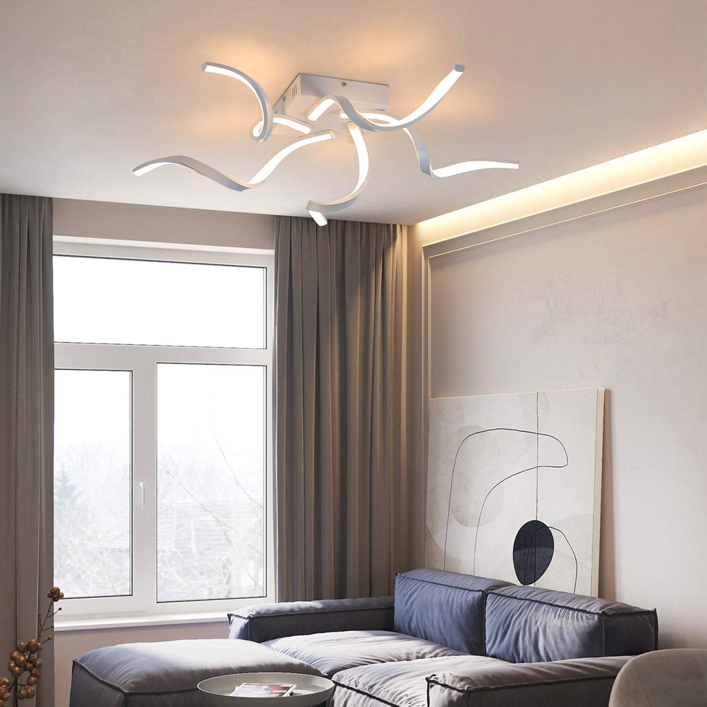 ZMH Deckenleuchte LED Deckenlampe Wohnzimmer Wei? Dimmbar 48W 65CM Wellenf?rmig Modern Design Schlafzimmerlampe Wohnzimmerlampe K¨¹chenlampe B¨¹rolampe Flurlampe mit Fernbedienung Deckenbeleuchtung