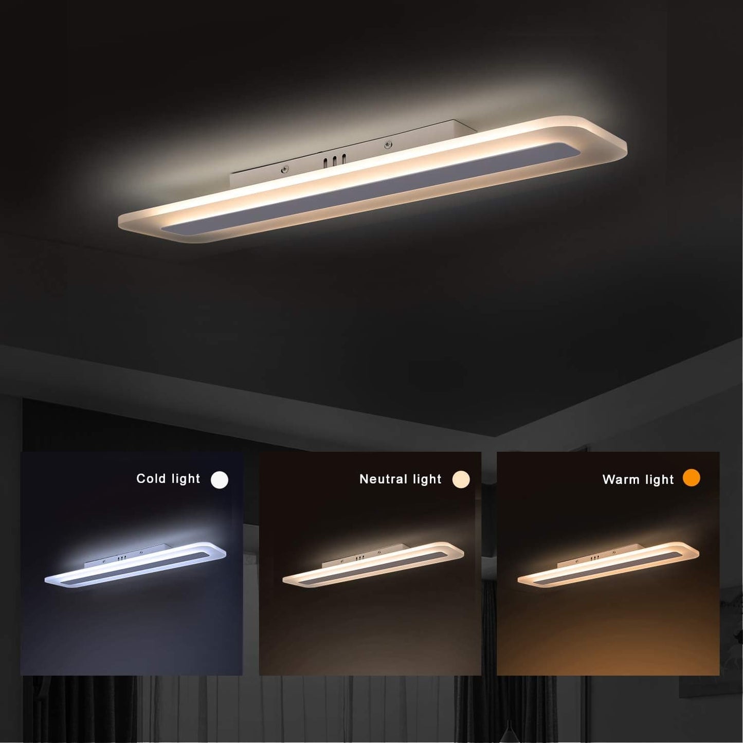 ZMH LED Deckenleuchte Deckenlampe Panel - Wohnzimmerlampe Dimmbar 60CM B¨¹rolampe Modern mit Fernbedienung Schlafzimmerlampe Flach K¨¹chenlampe Acryl Wei? Lang f¨¹r Flur Wohnzimmer Schlafzimmer B¨¹ro