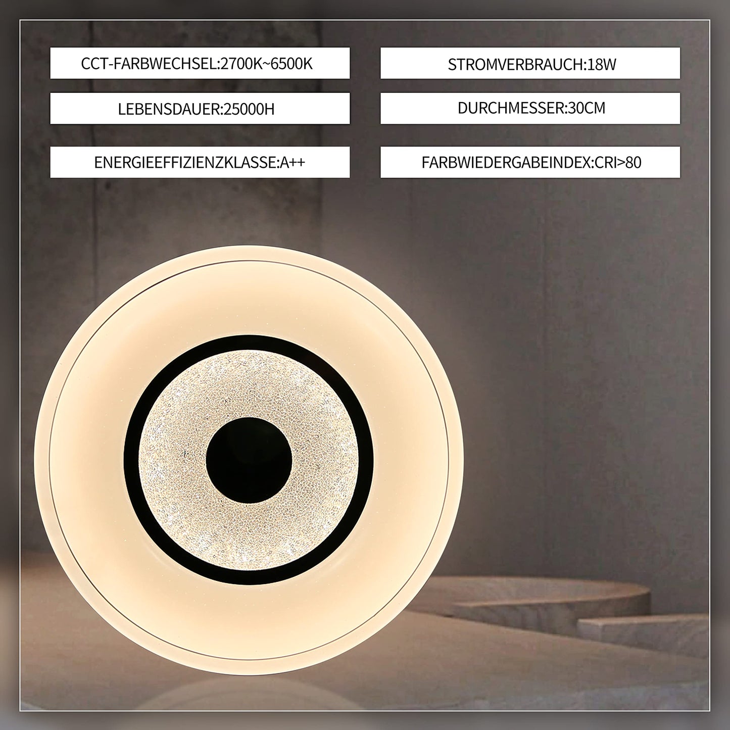 ZMH LED Deckenleuchte Deckenlampe Dimmbar mit Fernbedienung: 30CM Rund K¨¹chenlampe 18W Schlafzimmerlampe Sternenhimmel Deckenbeleuchtung Wohnzimmer Flur B¨¹ro Lampe Decke