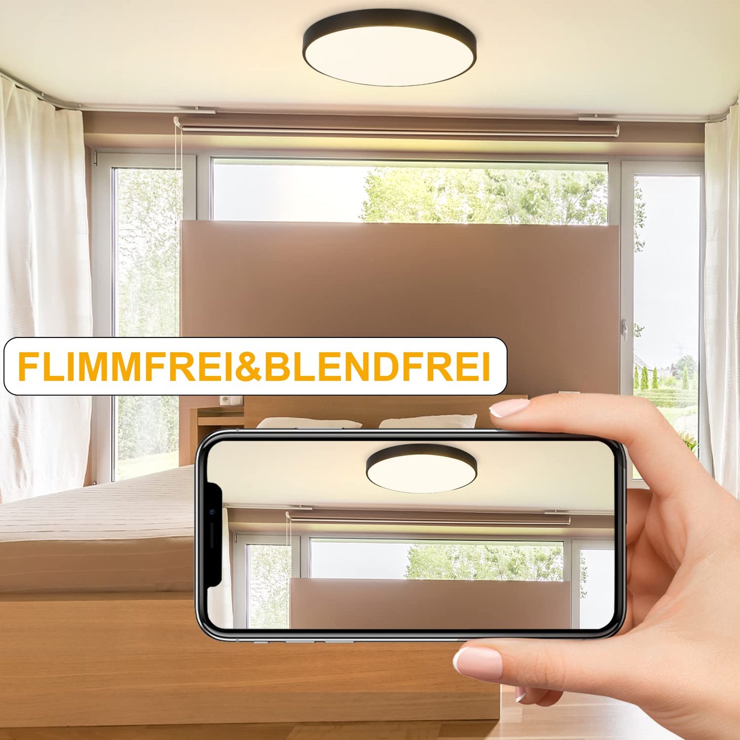 ZMH LED Deckenleuchte Schwarz Deckenlampe - Flach K¨¹chenlampe IP44 Wasserdicht Badlampe Rund ?28cm Flurlampe 17W Modern f¨¹r Wohnzimmer Schlafzimmer Bad Flur K¨¹che Kinderzimmer Eingang