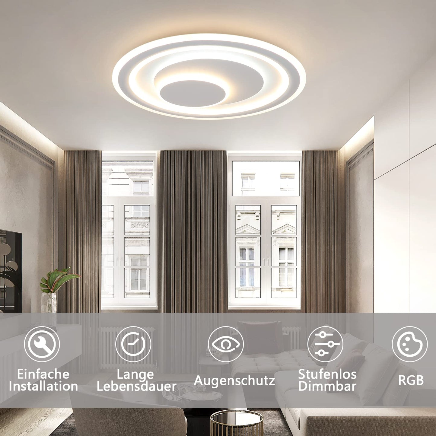 ZMH Deckenlampe LED Dimmbar Deckenleuchte: 50.5CM Wei? Wohnzimmerlampe RGB Acryl Schlafzimmerlampe Modern Rund K¨¹chenlampe Design B¨¹rolampe mit Fernbedienung f¨¹r Wohnzimmer Schlafzimmer K¨¹che B¨¹ro