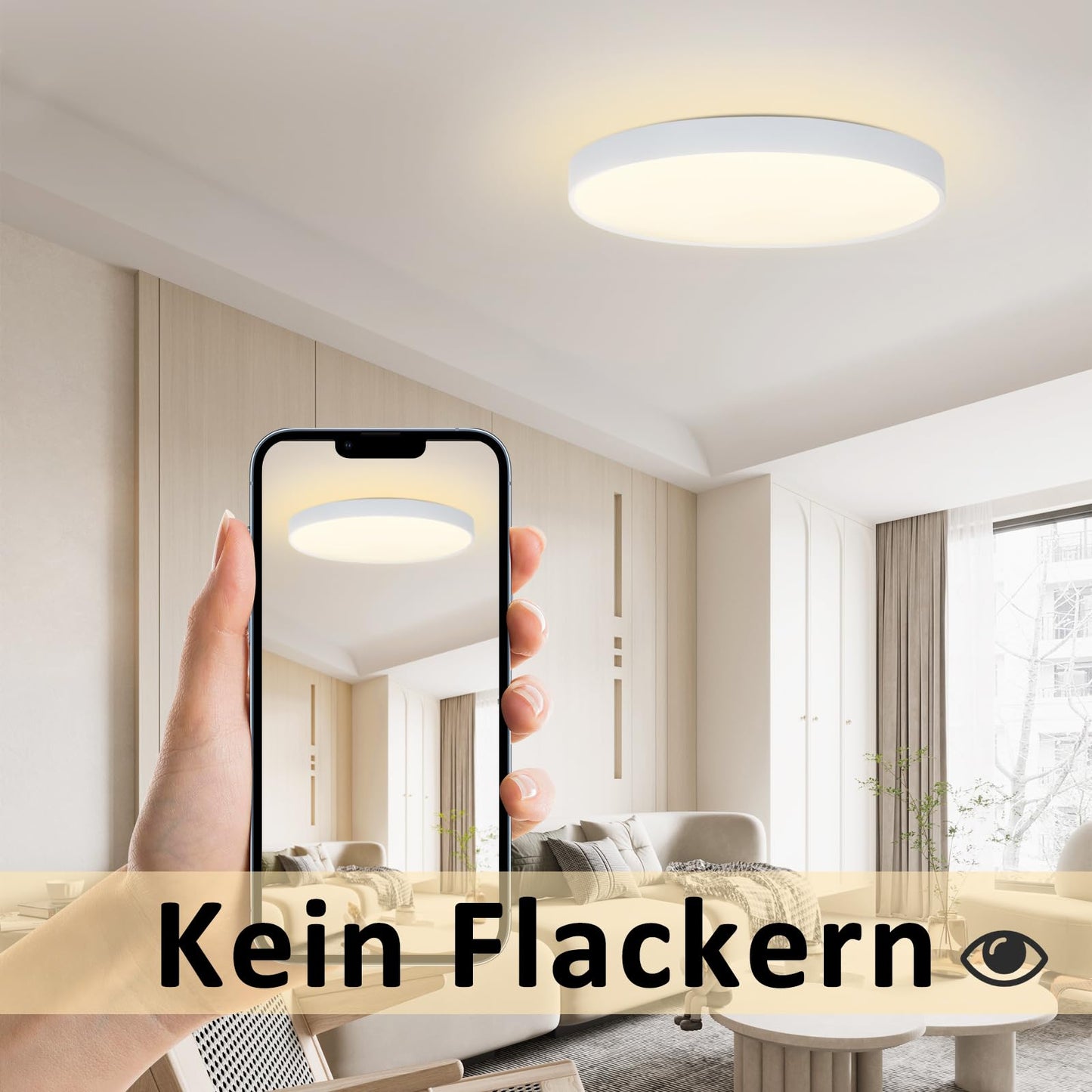 ZMH Deckenlampe LED Deckenleuchte Flach - 2ER Schlafzimmerlampe ?28cm Badezimmerlampe Rund 17W Schlafzimmer Badezimmer Deckenbeleuchtung Flurlampe 3000K Badlampe IP44 K¨¹chenlampe f¨¹r K¨¹che Flur