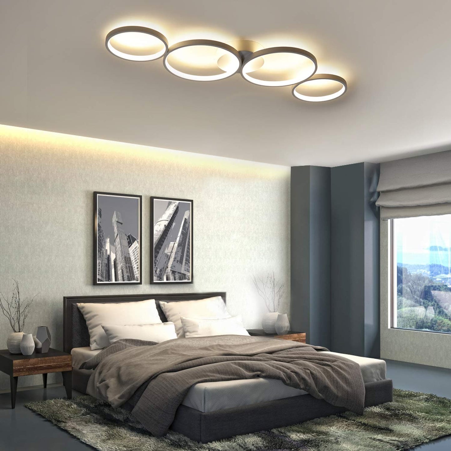 ZMH LED Deckenlampe Modern 4 Flammig in Ringoptik 3000k Warmwei? Deckenleuchte Rund 37W Innen Wohnzimmerlampe aus Aluminium f¨¹r Schlafzimmer Wohnzimmer Flur B¨¹ro Arbeitszimmer, 89cm