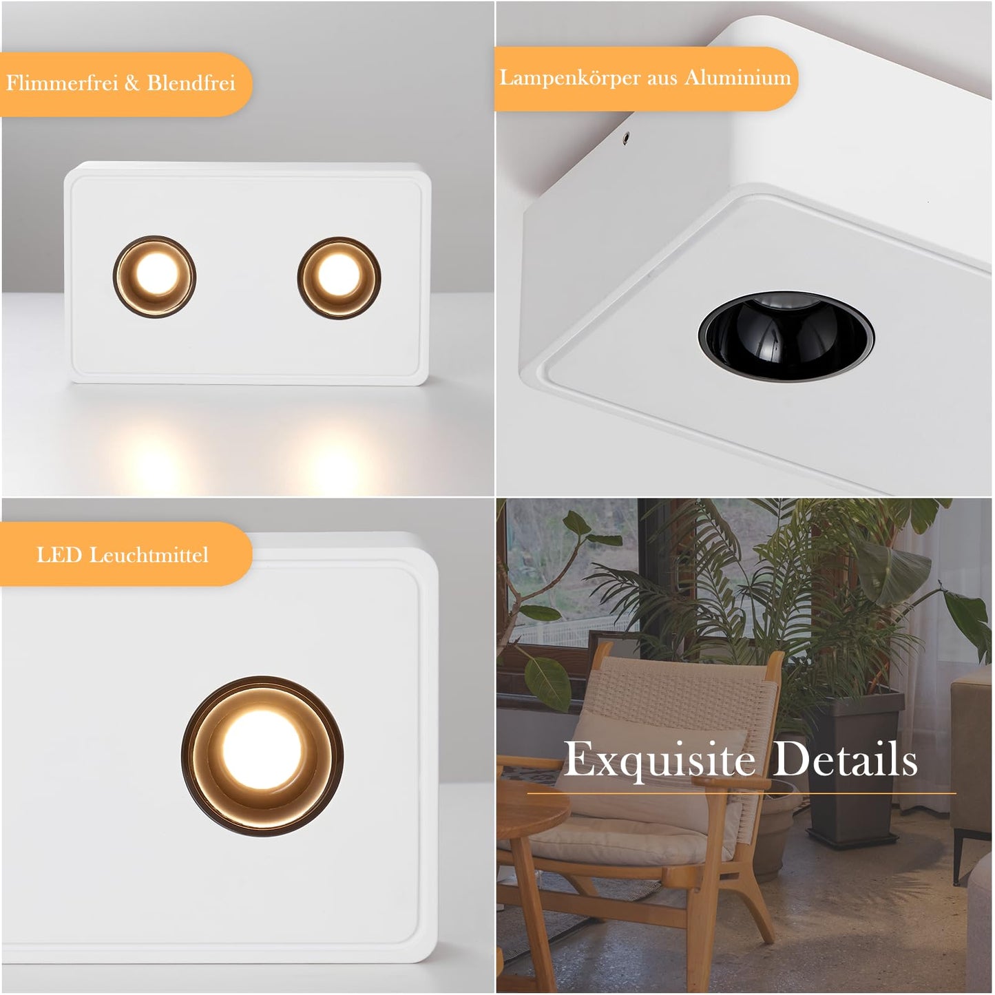ZMH Spots Deckenleuchte LED Aufputz - Wei? Aufbaustrahler mit 2 Flammig Deckenspots 14W Warmwei? Deckenstrahler Eckig Modern Spotbaken Flach Aufbauspot f¨¹r K¨¹che Wohnzimmer Esszimmer Korridor Flur