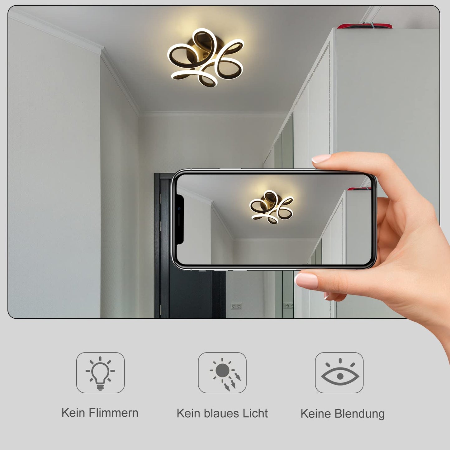ZMH Deckenlampe LED Deckenleuchte Schwarz Klein Flurlampe 17W K¨¹chenlampe Modern Warmwei? Schlafzimmerlampe 3000K Geometrie Design Lampe f¨¹r Flur Eingang Schlafzimmer Wohnzimmer K¨¹che Studio