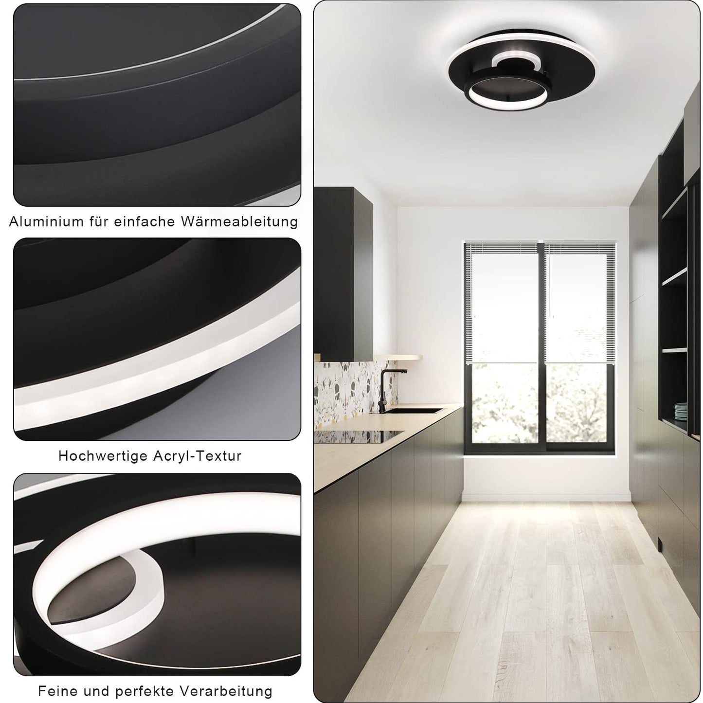 ZMH Led Deckenlampe Wohnzimmer Deckenleuchte Flur - Schwarz 33W Dimmbar Wohnzimmerlampe Modern Schlafzimmerlampe Rund Design Flurlampe mit Fernbedienung Deckenbeleuchtung f¨¹r K¨¹che Esszimmer B¨¹ro