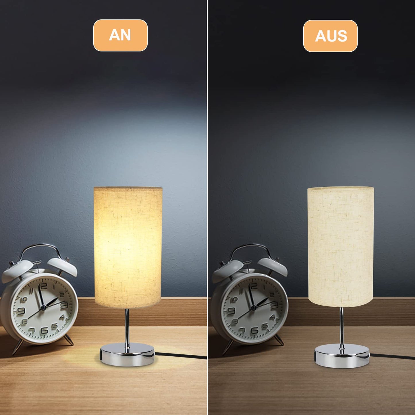 ZMH Nachttischlampe Touch Dimmbar 2er - Tischlampe E27 USB Ladefunktion Wohnzimmer Chrom mit Stoff Lampenschirm f¨¹r Schlafzimmer Wohnzimmer Nachttisch Schreibtisch Leuchtmittel nicht enthalten