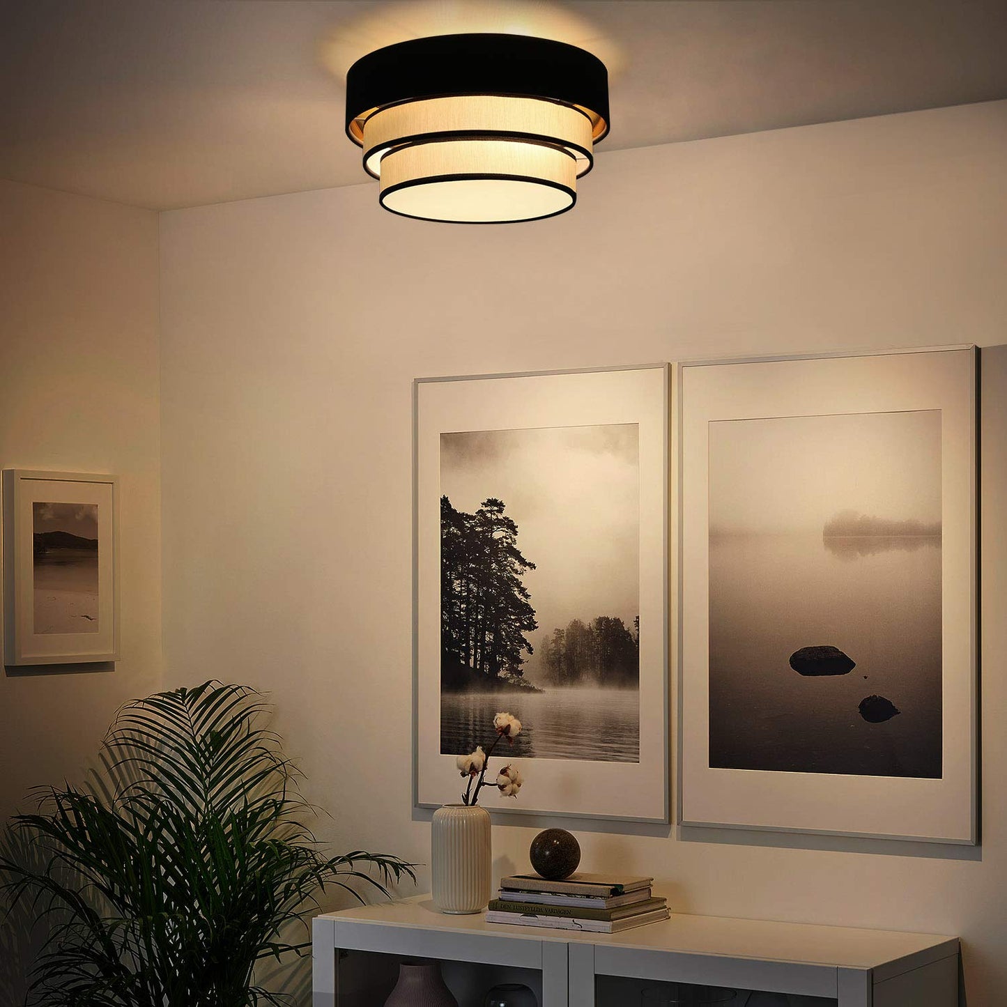ZMH Deckenlampe Wohnzimmer Deckenleuchte Schlafzimmer - Wohnzimmerlampe Decke ?40cm Schlafzimmerlampe E27 Modern Schwarz Deckenbeleuchtung Warmwei? Flur Rustikal f¨¹r K¨¹che B¨¹ro (ohne Leuchtmittel)