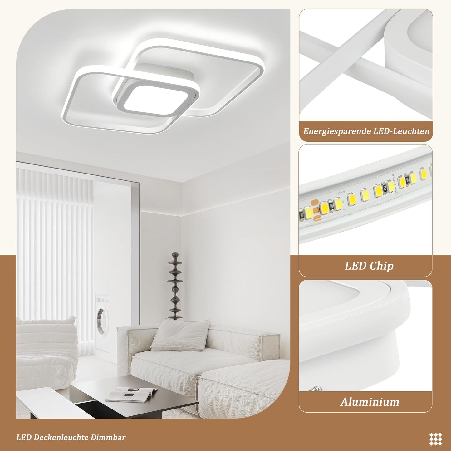 ZMH LED Deckenleuchte Deckenlampe Dimmbar - Modern 48W Wei? Schlafzimmerlampe mit Fernbedienung Metall Design Wohnzimmerlampe f¨¹r Schlafzimmer Wohnzimmer K¨¹che Esszimmer