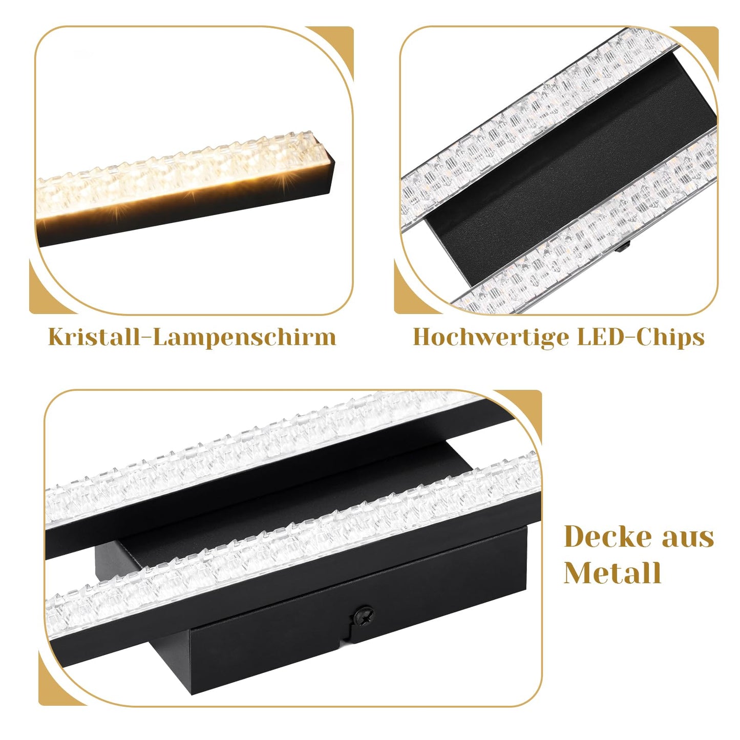ZMH LED Deckenleuchte Deckenlampe Schwarz Wohnzimmer - Flurlampe Warmwei? Schlafzimmerlampe 18W 61.5cm Wohnzimmerlampe 3000K Kristall Modern Decke Lampe Deckenbeleuchtung f¨¹r Flur K¨¹che