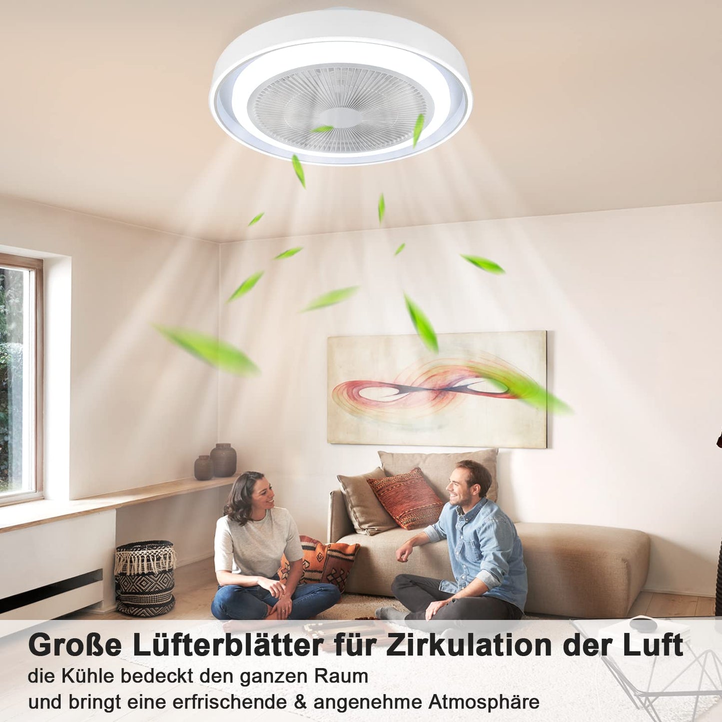 ZMH Deckenventilator mit Beleuchtung und Fernbedienung - Dimmbar LED Deckenleuchte mit Ventilator Lampe Decke Leise Modern Deckenlampe Blau 5 Fl¨¹geln Licht f¨¹r Schlafzimmer Wohnzimmer Esszimmer