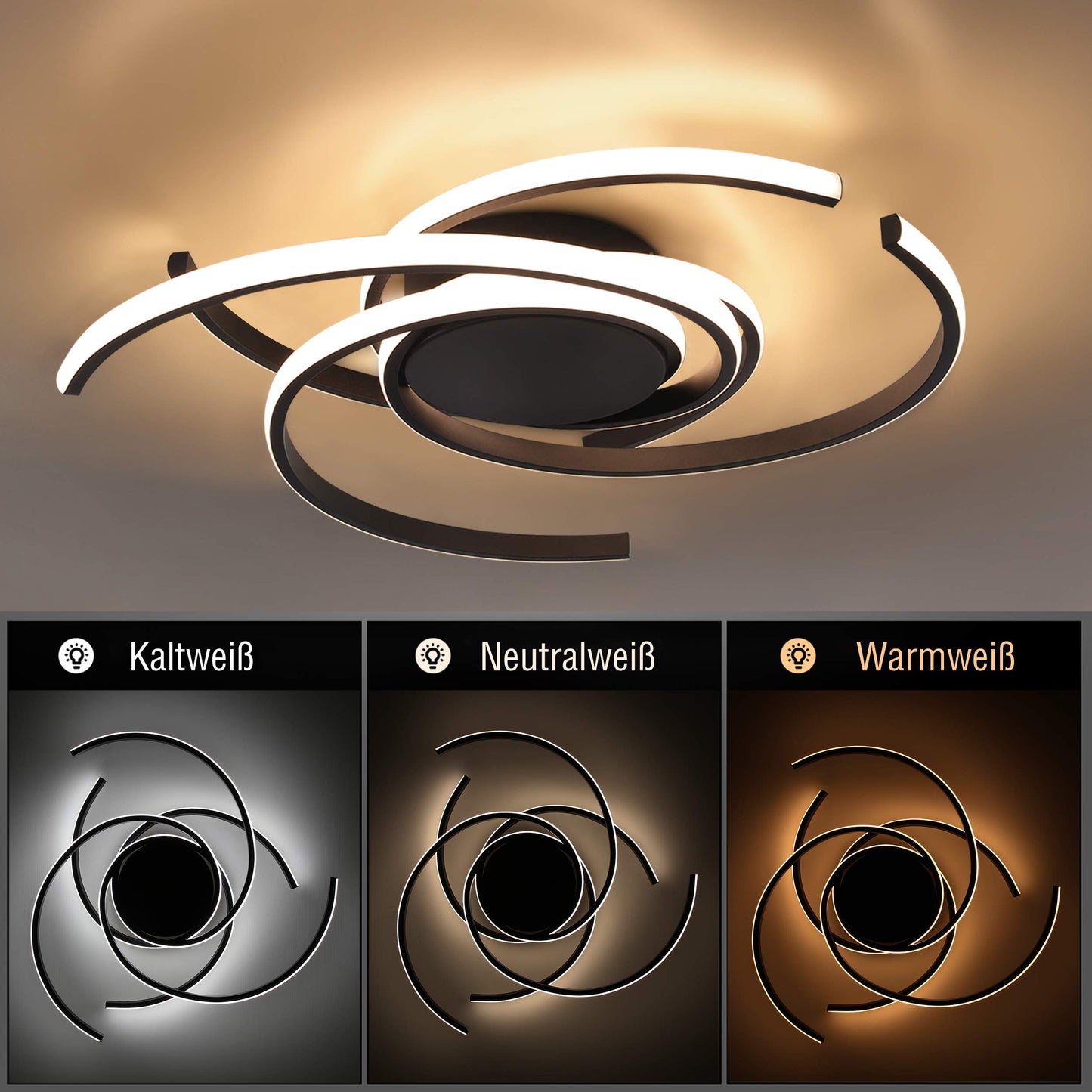 ZMH Deckenleuchte LED Deckenlampe Modern Wohnzimmerlampe Schwarz Dimmbar mit Fernbedienung Schlafzimmerlampe 77W Ring Design f¨¹r Schlafzimmer Wohnzimmer B¨¹ro Flur Esszimmer