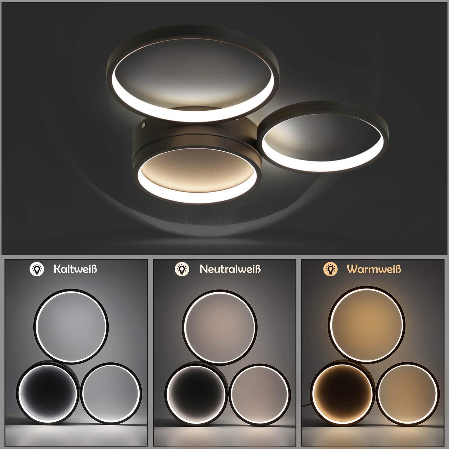 ZMH Deckenlampe LED dimmbar Wohnzimmerlampe Deckenleuchte Schlafzimmer Schwarz 38W Modern Ring Design Deckenbeleuchtung farbwechsel mit Fernbedienung Kinderzimmerlampe B¡§1rolampe K¡§1chenlampe