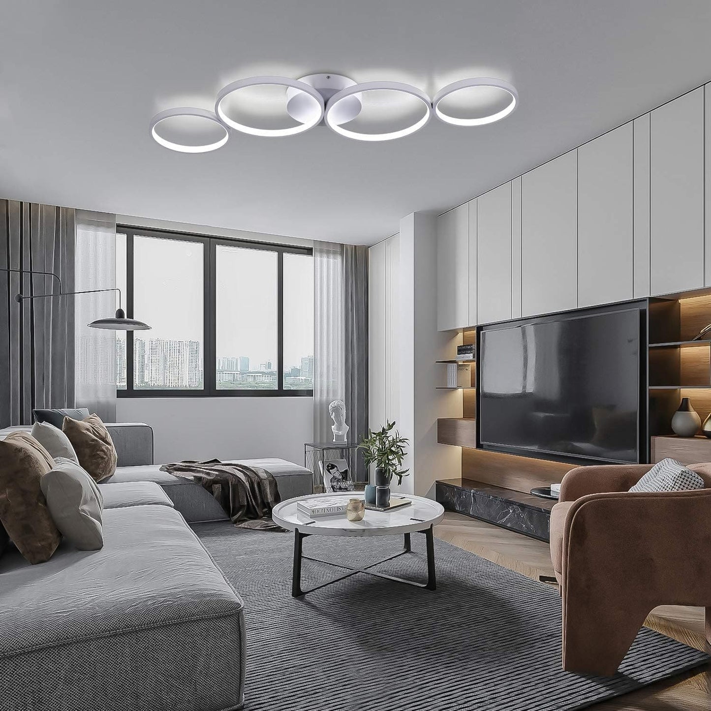 ZMH LED Deckenlampe Dimmbar Deckenleuchte: 4 Flammig Modern Wohnzimmerlampe 55W Ring Rund Wei? Schlafzimmerlampe mit Fernbedienung 88cm Design B¨¹rolampe f¨¹r Schlafzimmer Wohnzimmer B¨¹ro K¨¹che