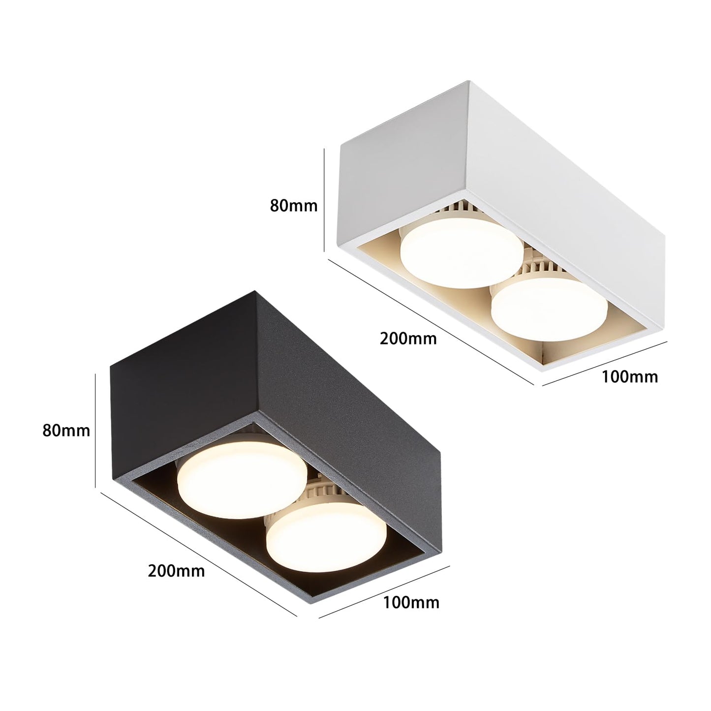 ZMH Deckenspots LED Aufbauspot - Schwarz Aufbaustrahler mit 2 Flammig Schwenkbar Deckenstrahler Warmwei? Aufbauleuchte Modern 2x5W GX53 Eckig Flach f¨¹r K¨¹che Wohnzimmer Esszimmer Korridor Flur