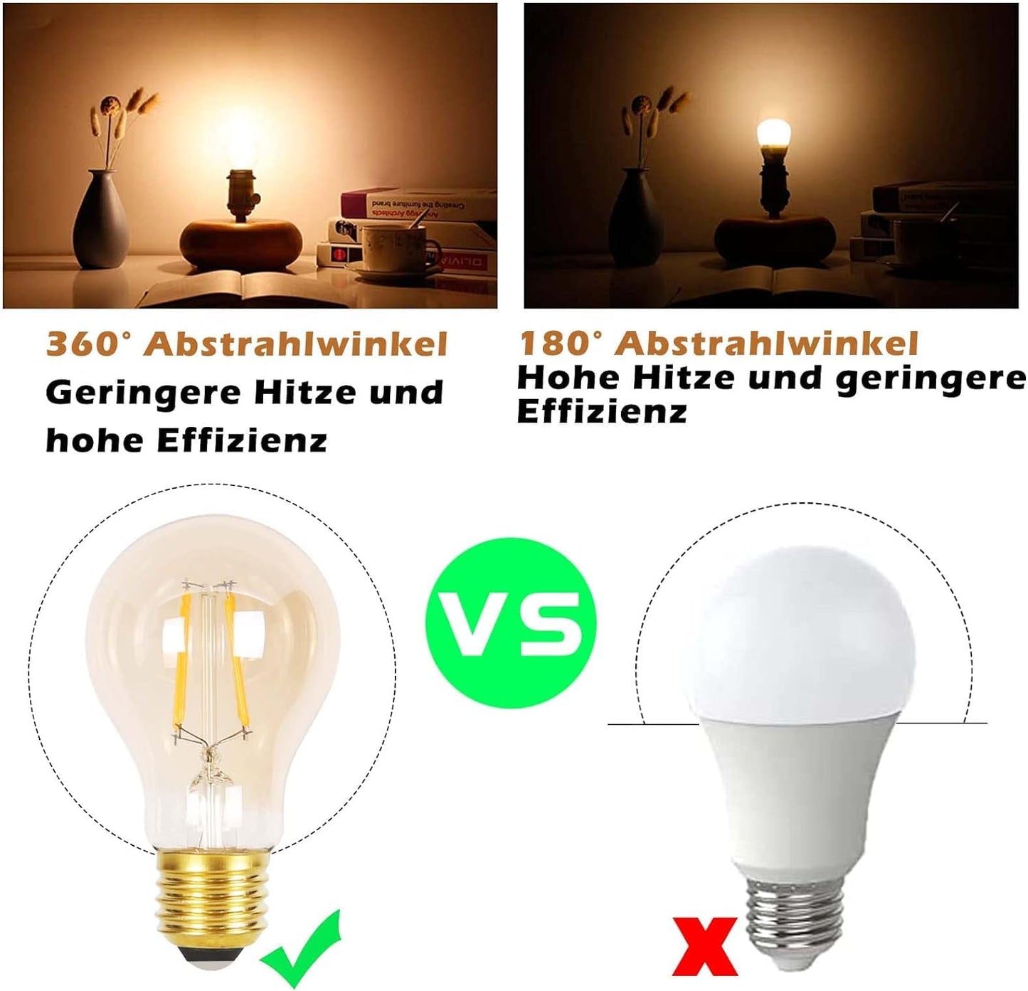 ZMH 6¡Á LED E27 Gl¨¹hbirne: A60 Warmweiss Lampe Vintage Leuchtmittel 4W 2700K Edison Gl¨¹hlampe Retro Filament Birnen Bulb Energiesparlampe f¨¹r Haus Caf¨¦ Bar nicht Dimmbar
