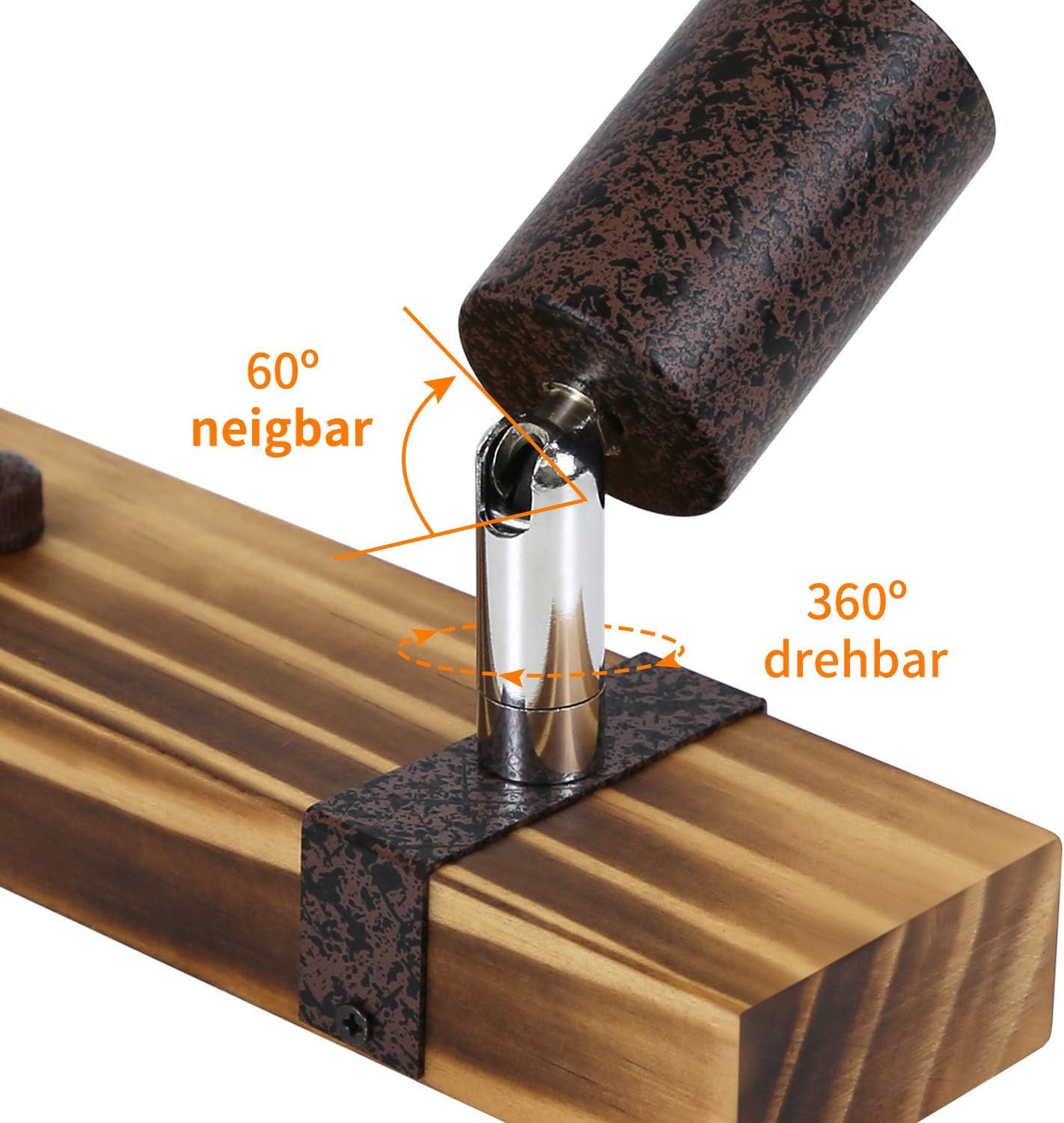 ZMH Vintage Deckenleuchte Holz Deckenspots Retro Deckenstrahler 55CM mit verstellbaren Strahlern, 3xE27 Warmwei?, Schwenkbar Deckenlampe f¨¹r Flur K¨¹che Esszimmer Wohnzimmer Bar, 3x E27 4W 2200K