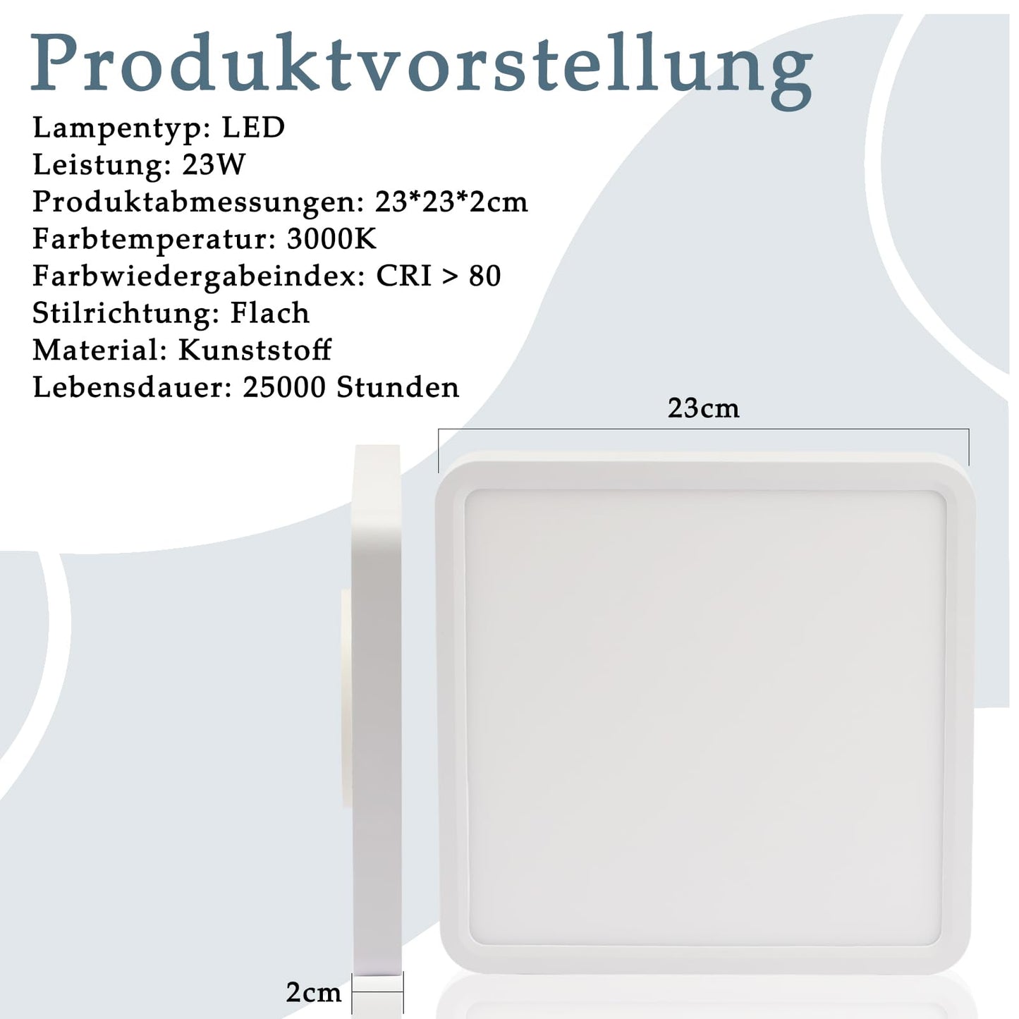 ZMH Deckenlampe LED Deckenleuchte Flach - 23W Schlafzimmerlampe 3000K Schlafzimmer Bad Deckenbeleuchtung Quadratisch 23cm Badlampe IP44 Badezimmerlampe Wei? Flurlampe f¨¹r Badezimmer K¨¹che Flur