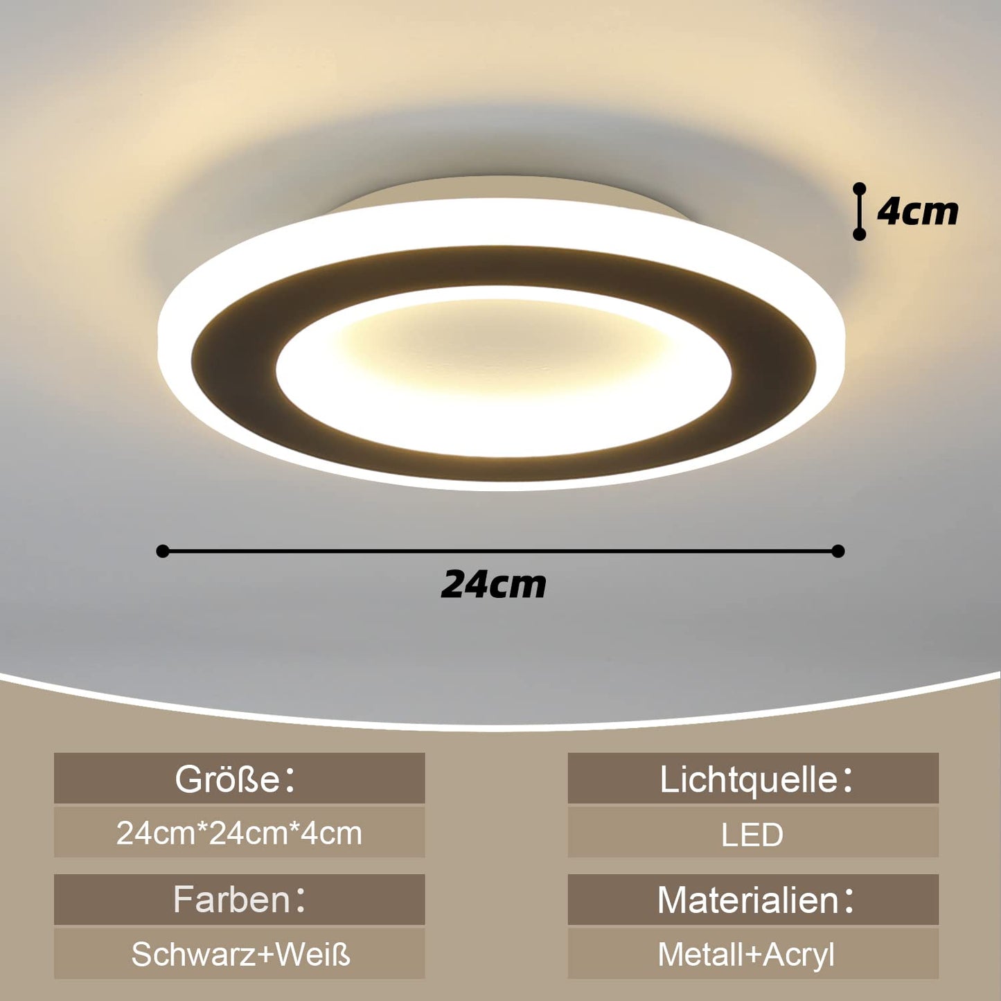 ZMH Deckenlampe Schlafzimmer LED K¨¹chenlampe Deckenleuchte - 20W deckenlampe flur Schwarz Warmwei? 24cm Modern Design Schlafzimmerlampe Rund Flur Deckenbeleuchtung f¨¹r Wohnzimmer