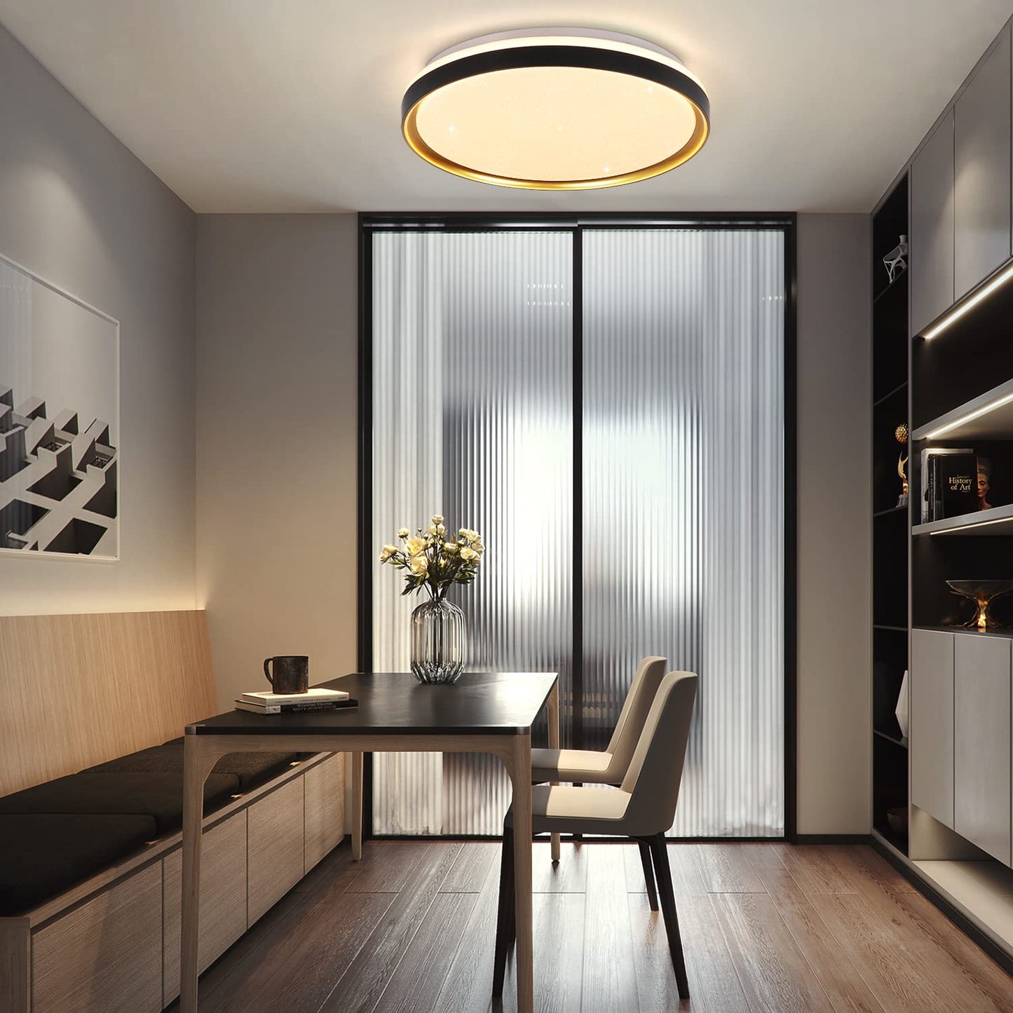 ZMH Deckenlampe LED Deckenleuchte Wohnzimmer - ?40cm Rund Wohnzimmerlampe 21W Schwarz Gold Modern Sternenhimmel Schlafzimmerlampe Dimmbar mit Fernbedienung f¨¹r Schlafzimmer K¨¹che Flur B¨¹ro