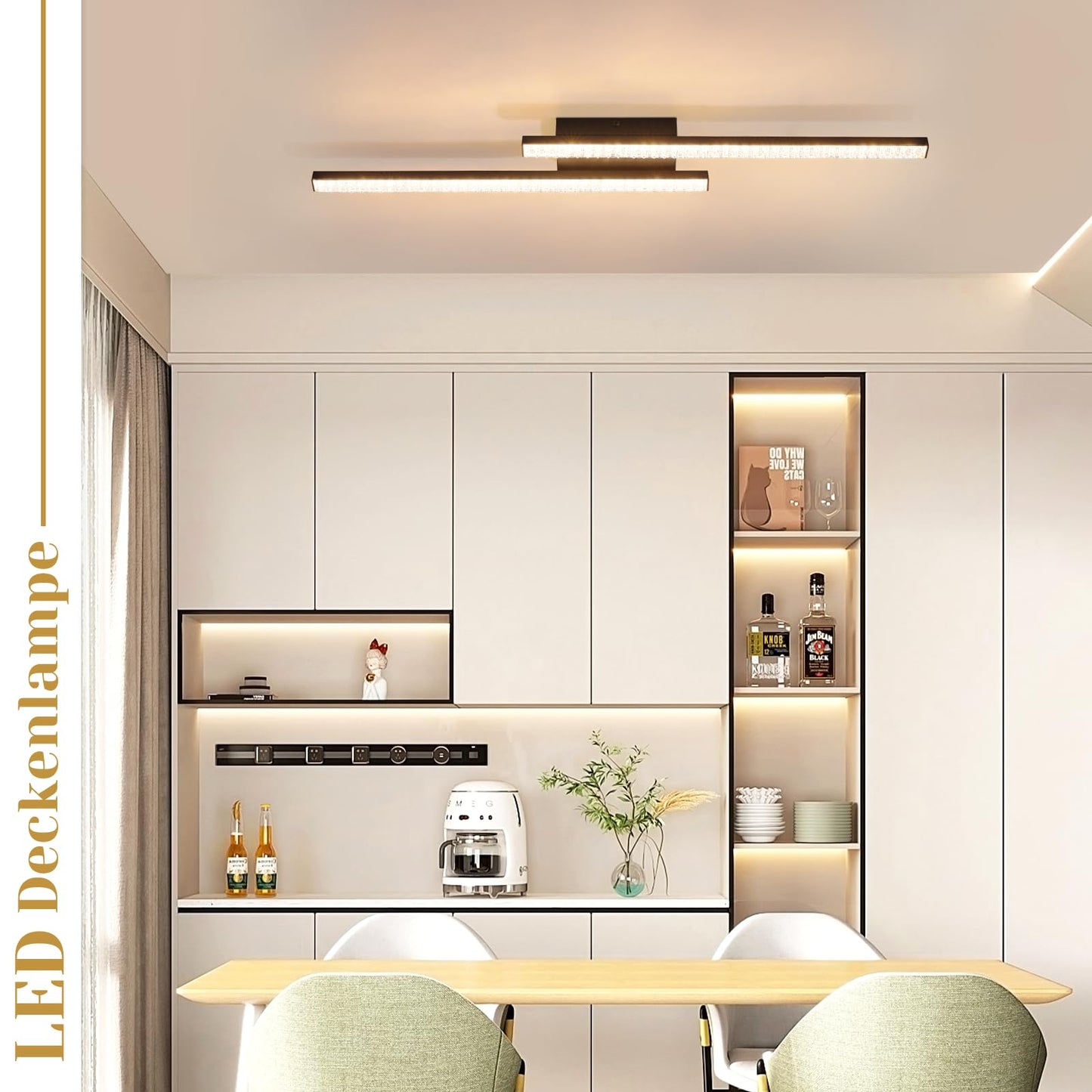ZMH LED Deckenleuchte Deckenlampe Schwarz Wohnzimmer - Flurlampe Warmwei? Schlafzimmerlampe 18W 61.5cm Wohnzimmerlampe 3000K Kristall Modern Decke Lampe Deckenbeleuchtung f¨¹r Flur K¨¹che