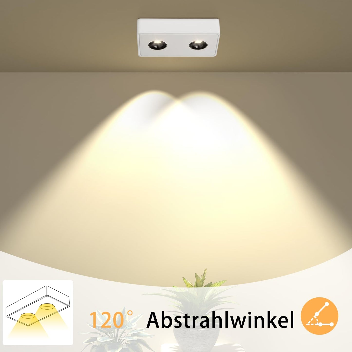 ZMH Spots Deckenleuchte LED Aufputz - Wei? Aufbaustrahler mit 2 Flammig Deckenspots 14W Warmwei? Deckenstrahler Eckig Modern Spotbaken Flach Aufbauspot f¨¹r K¨¹che Wohnzimmer Esszimmer Korridor Flur