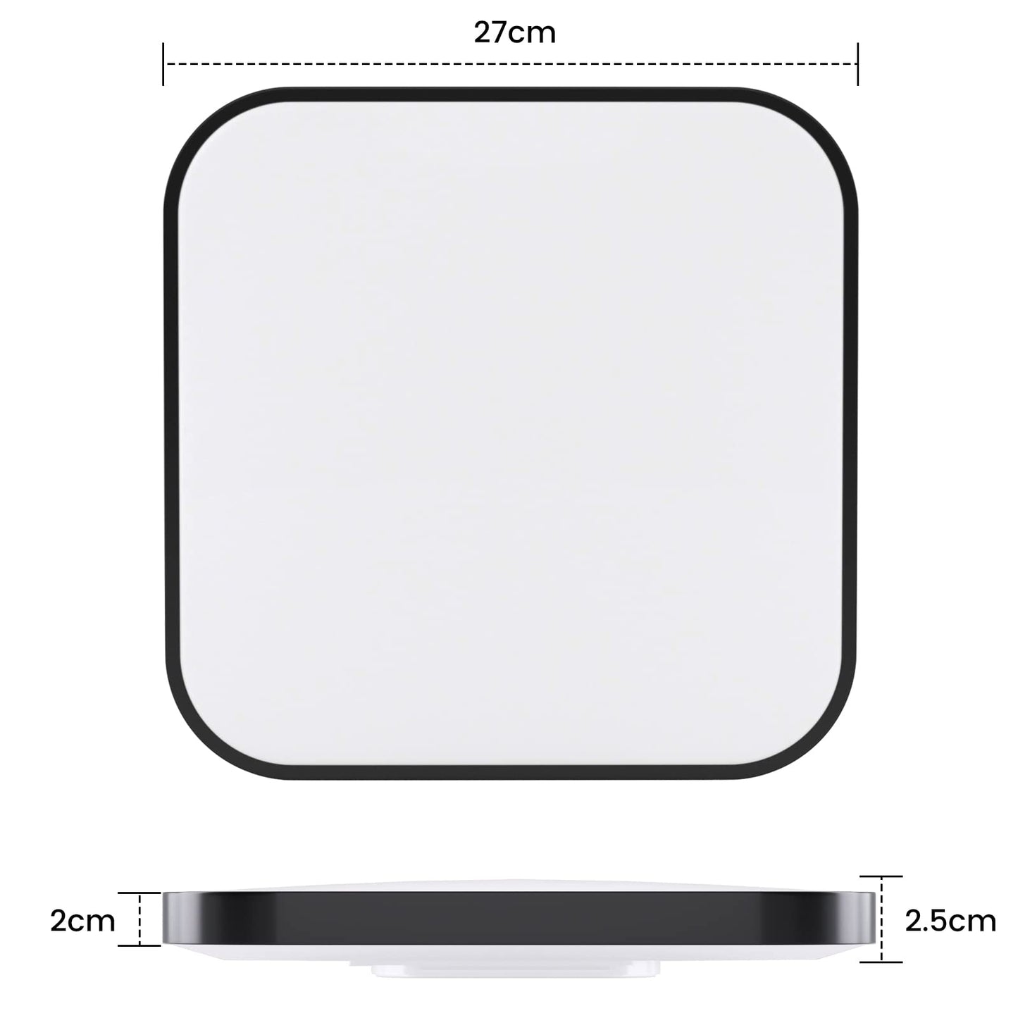 ZMH Deckenlampe LED Deckenleuchte Schlafzimmer - Schlafzimmerlampe Flach 27cm K¨¹chenlampe Schwarz Badezimmerlampe Eckig Bad Deckenbeleuchtung IP44 Badlampe 4000K 19W f¨¹r K¨¹che Flur Badezimmer