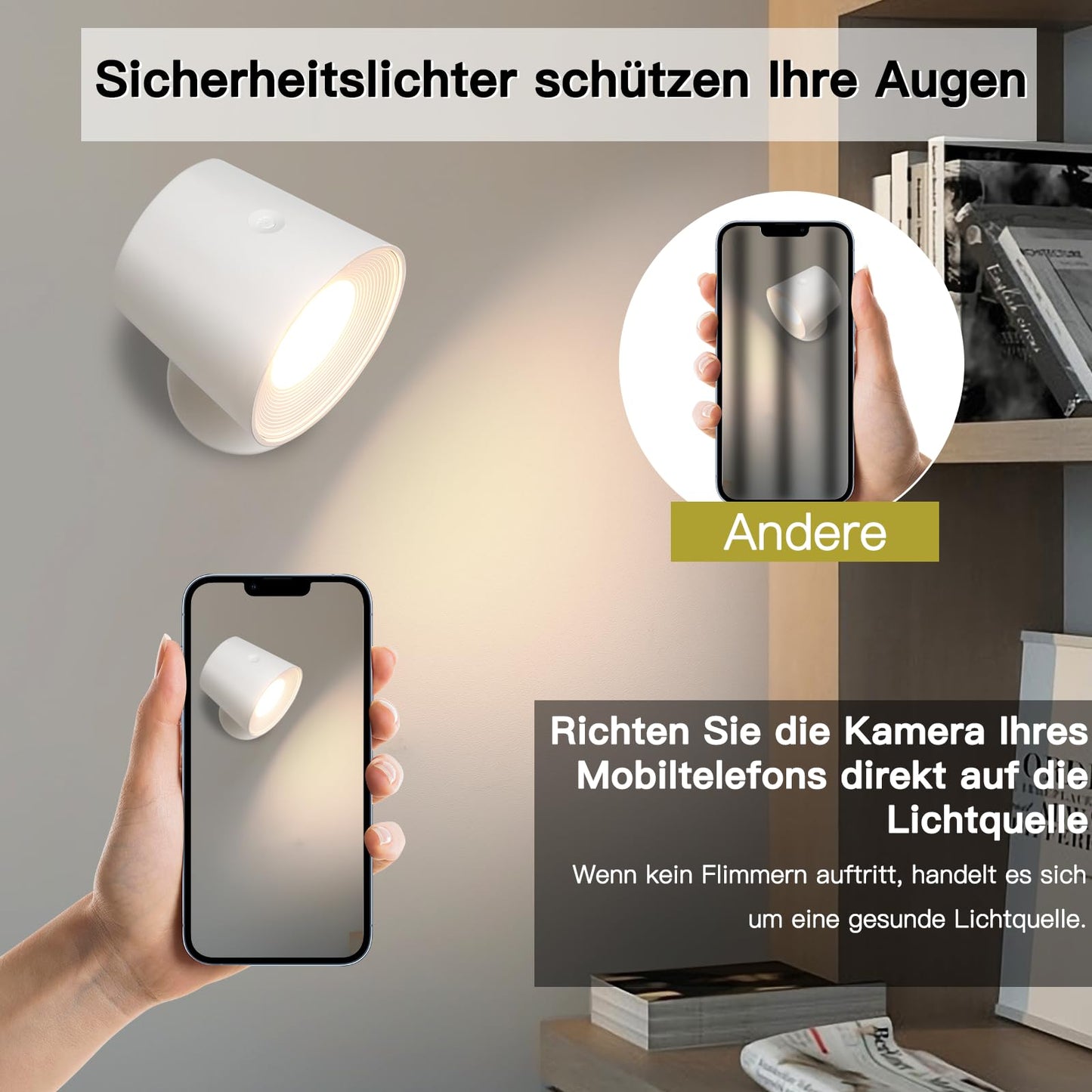 ZMH Wandlampe LED Wandleuchte Innen - Wandbeleuchtung 2 St¨¹ck mit Akku 360¡ã Drehbare Touch Control 3 Helligkeitsstufen Wei? Kabellose Wandleuchten F¨¹r Wohnzimmer Kinder Schlafzimmer