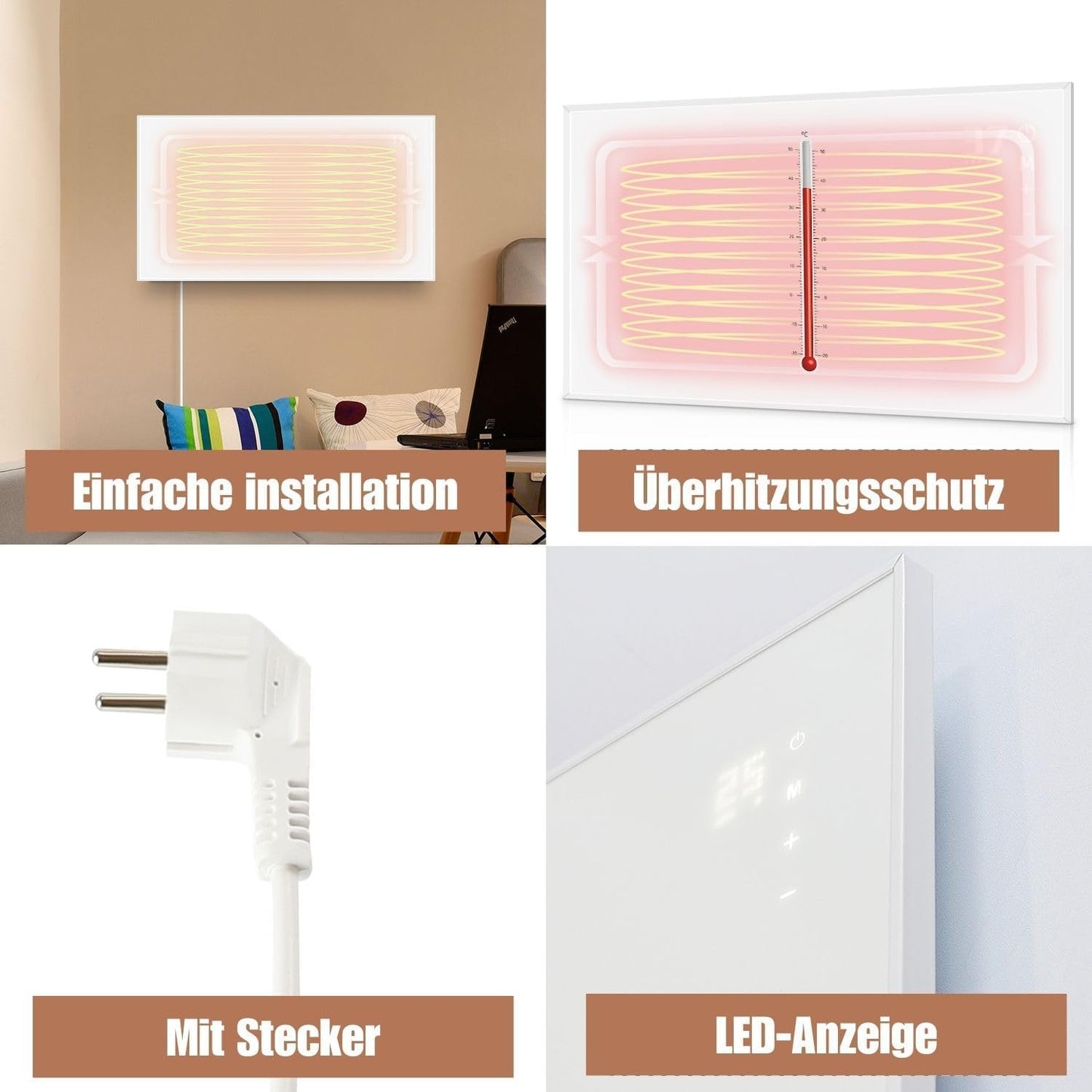 ZMH Infrarotheizung mit Thermostat Infrarot Wandheizung - 450W Elektroheizung mit Fernbedienung Elektrisch Heizung Energiesparend Standger?t Elektroheizk?rper Wandmontage Heizger?t