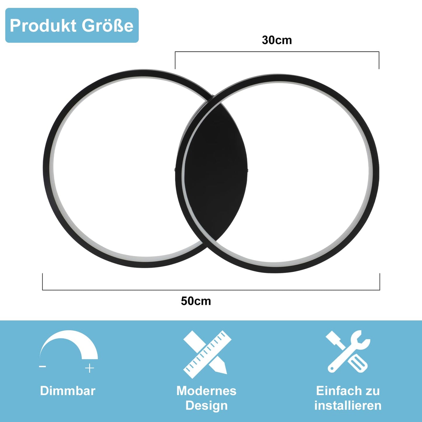 ZMH LED Deckenleuchte Wohnzimmer Deckenlampe - Schwarz 50CM Modern Wohnzimmerlampe 45W Dimmbar mit Fernbedienung Schlafzimmerlampe Metall Design k¨¹chenlampe f¨¹r Schlafzimmer Kinderzimmer