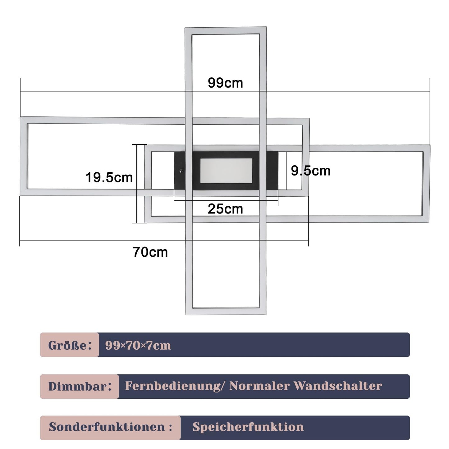 ZMH Deckenlampe LED Deckenleuchte Dimmbar - 50W Wohnzimmerlampe Schwarz mit Fernbedienung Modern Design Schlafzimmerlampe Wohnzimmer Schlafzimmer Deckenbeleuchtung Geometrisch f¨¹r K¨¹che Flur