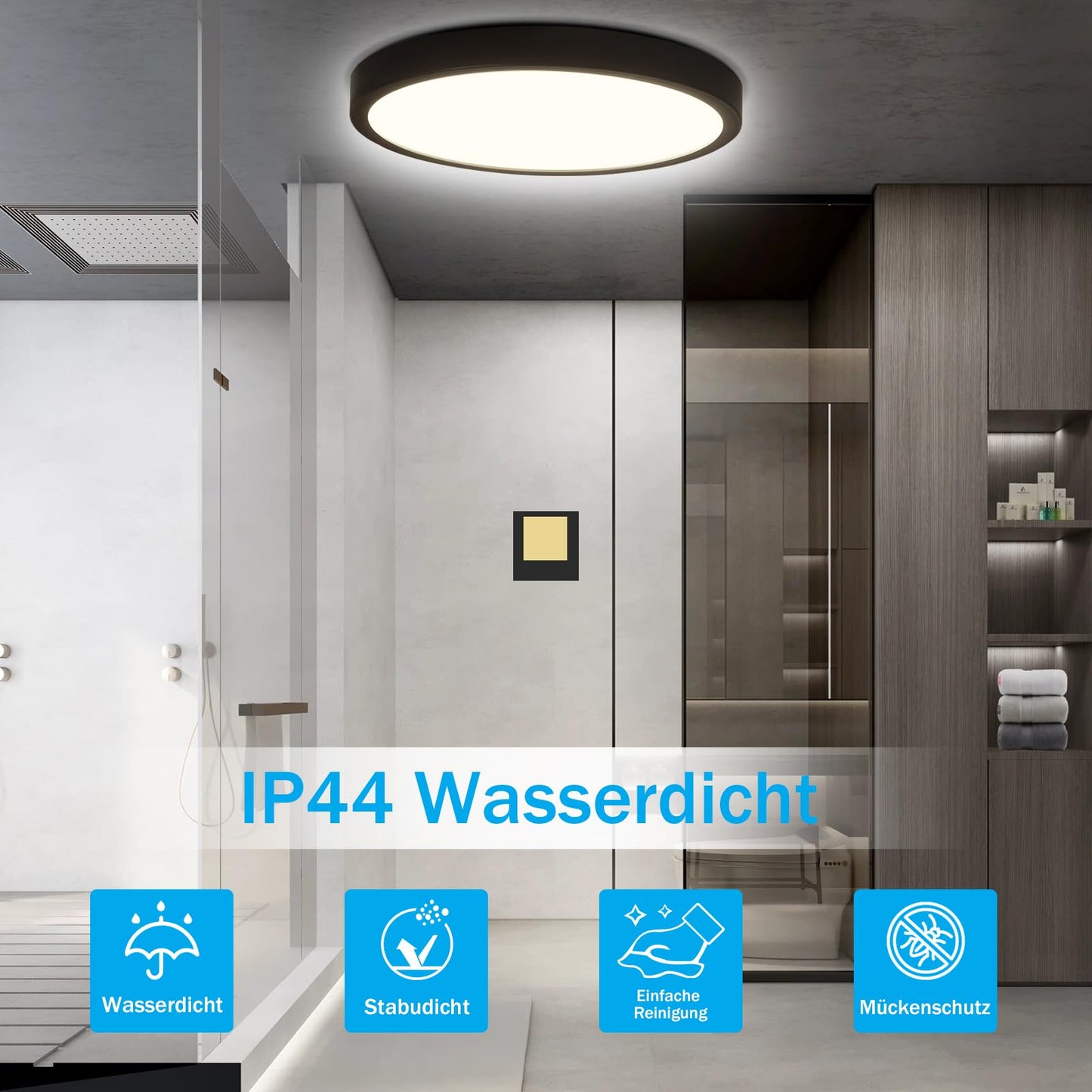 ZMH LED Deckenleuchte Rund Schwarz - 24W Deckenlampe Modern LED Badlampe Neutralwei? 4000K IP44 Ultra D¨¹nn ? 23 CM Wasserfest f¨¹r K¨¹che B¨¹ro Wohnzimmer Badezimmer Kinderzimmer