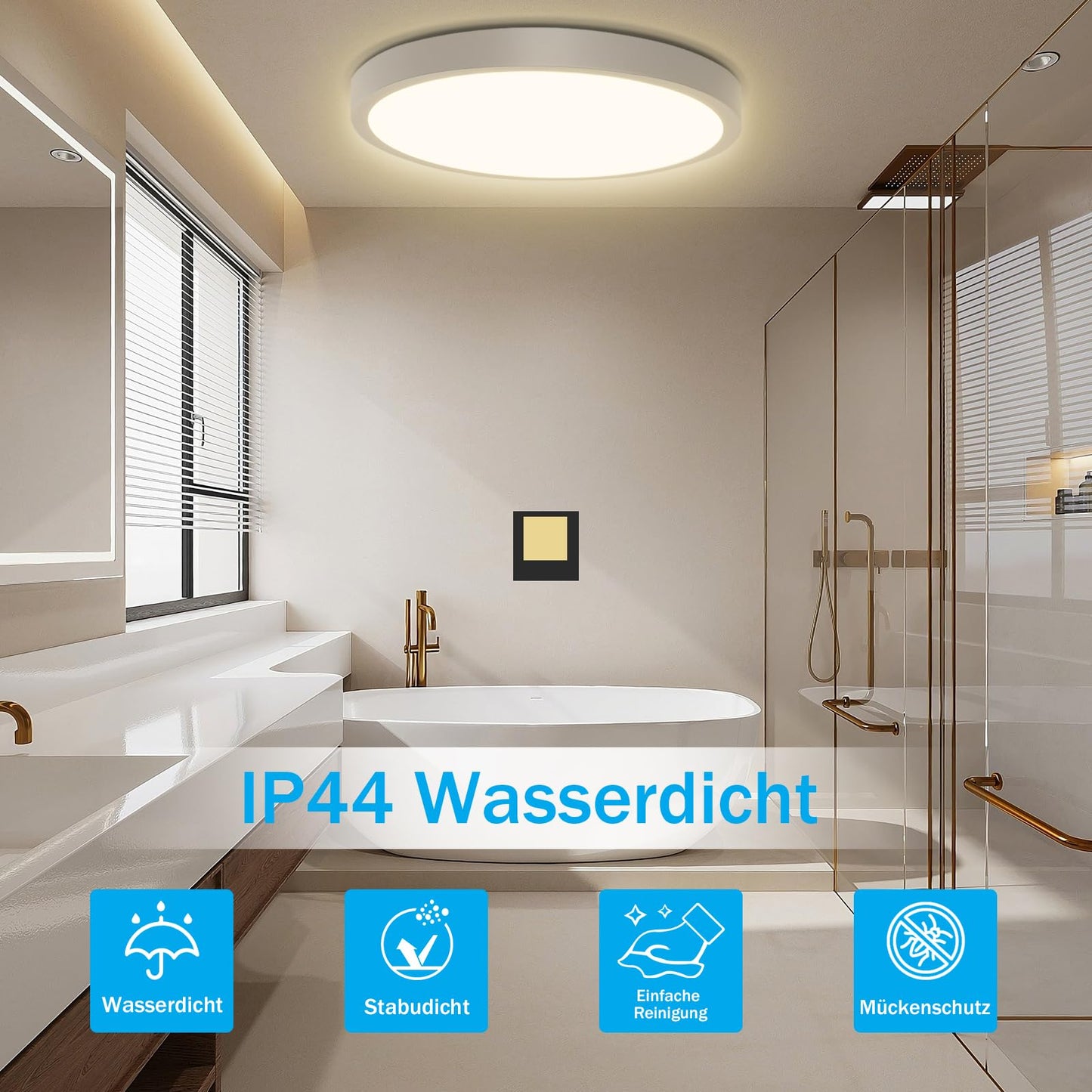 ZMH LED Deckenleuchte Flach Wei? - 24W Modern Badezimmerlampe 3000K Deckenlampe Rund 23CM IP44 Warmwei? Badlampe f¨¹r Flur Balkon Badezimmer K¨¹che Wohnzimmer