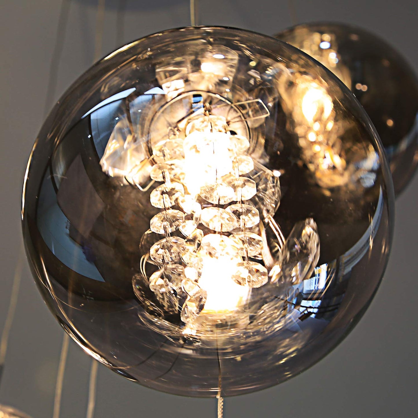 ZMH Pendelleuchte esstisch Pendellampe H?henverstellbar Kronleuchter H?ngeleuchte 4-Flammig Esszimmerlampe aus Glas in Farbe Grau Esstischlampe f¨¹r K¨¹chen Wohnzimmer Schlafzimmer Flur