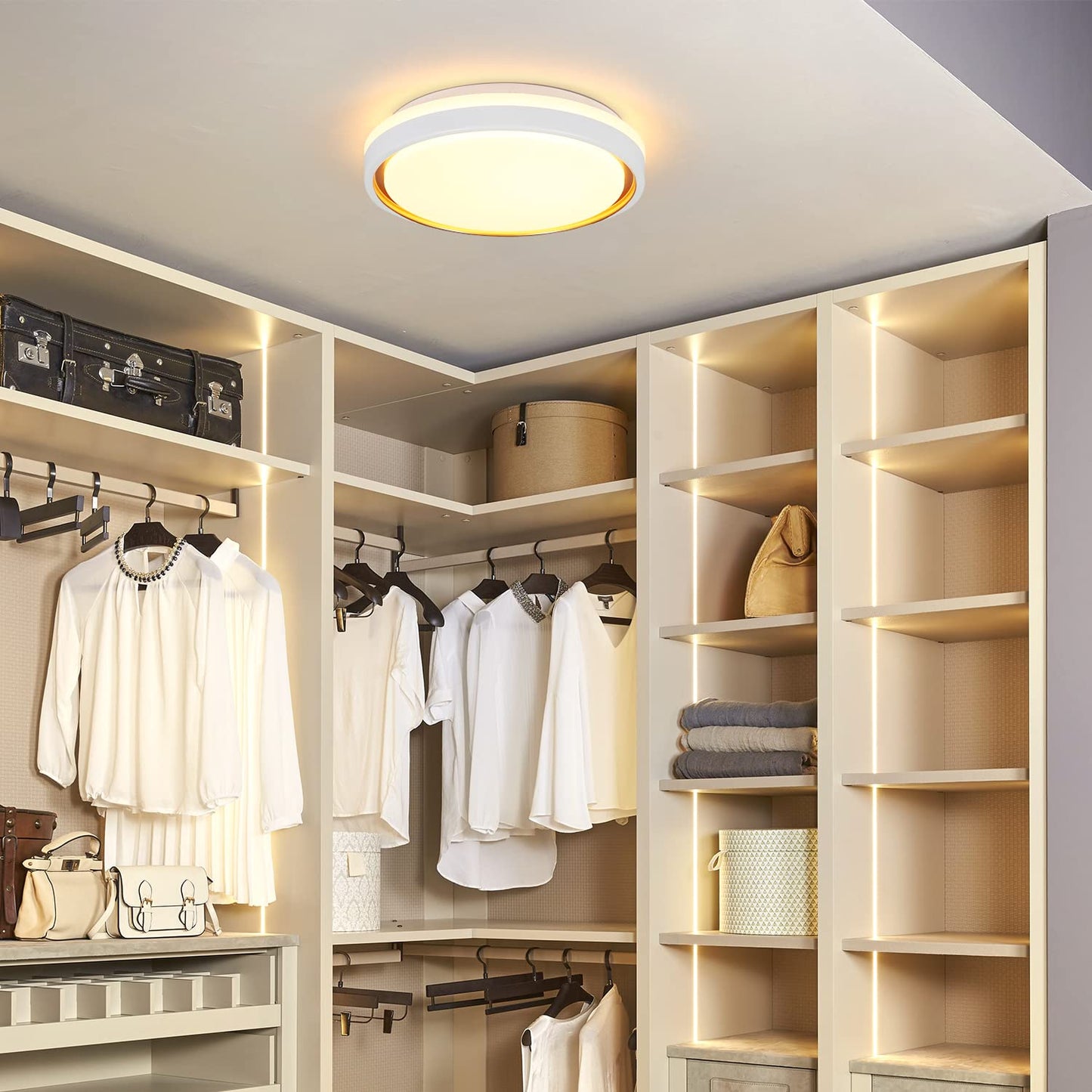 ZMH Deckenlampe LED Deckenleuchte Schlafzimmer - ?30cm Schlafzimmerlampe Dimmbar mit Fernbedienung 18W Modern Rund Wohnzimmerlampe Wei? Gold Deckenbeleuchtung f¨¹r Wohnzimmer K¨¹che Flur Esszimmer
