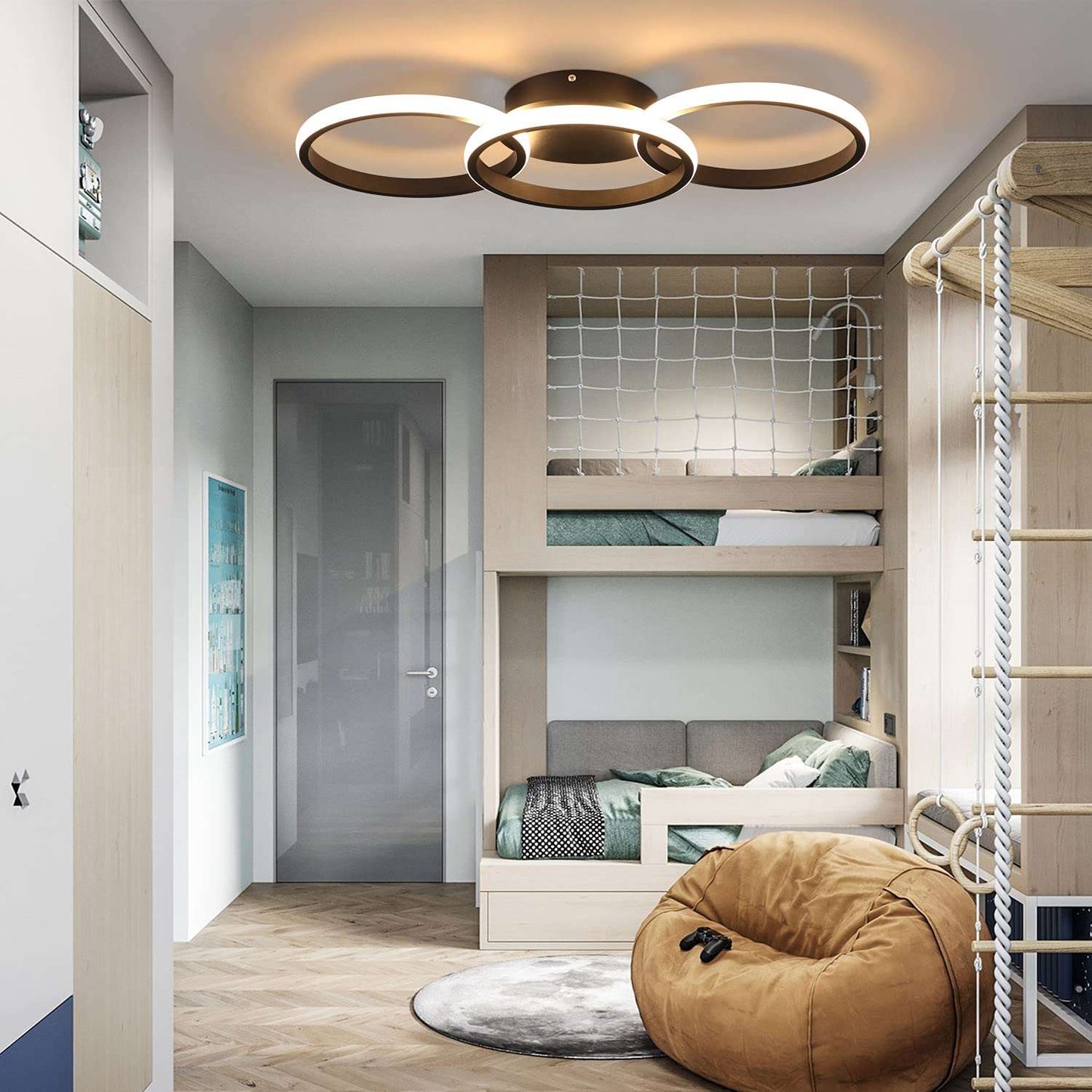 ZMH Deckenlampe Schwarz LED Deckenleuchte Wohnzimmer - Deckenlampe Flur Modern Design mit 3 Metall Ringe 3000K Warmwei?e K¨¹chenlampe - 36W Schlafzimmerlampe Wohnzimmerlampe